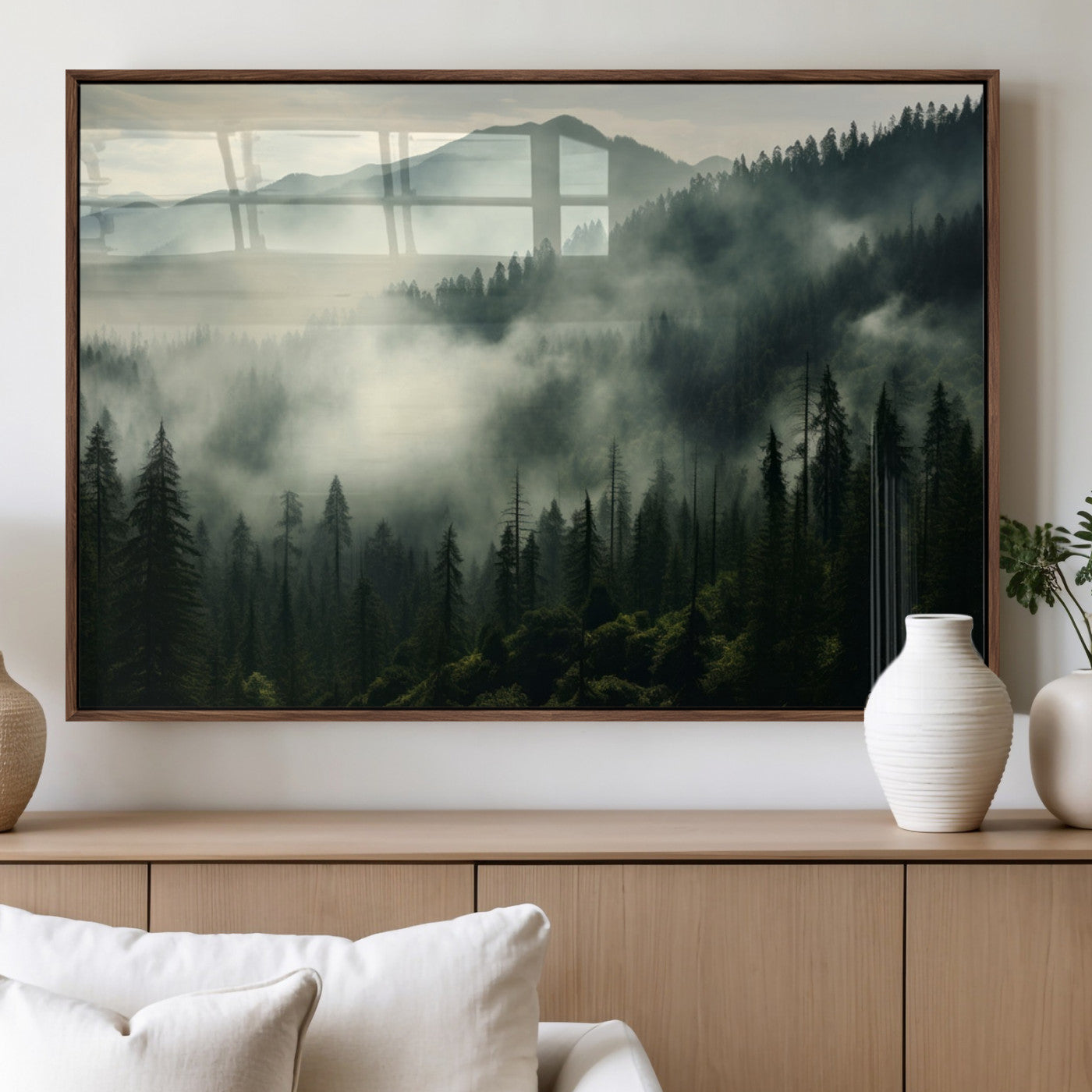 MGV-FP-60X30-3P - Captivating Misty Forest Wall Art Premium Canvas Print a Foggy and Serene Atmosphere