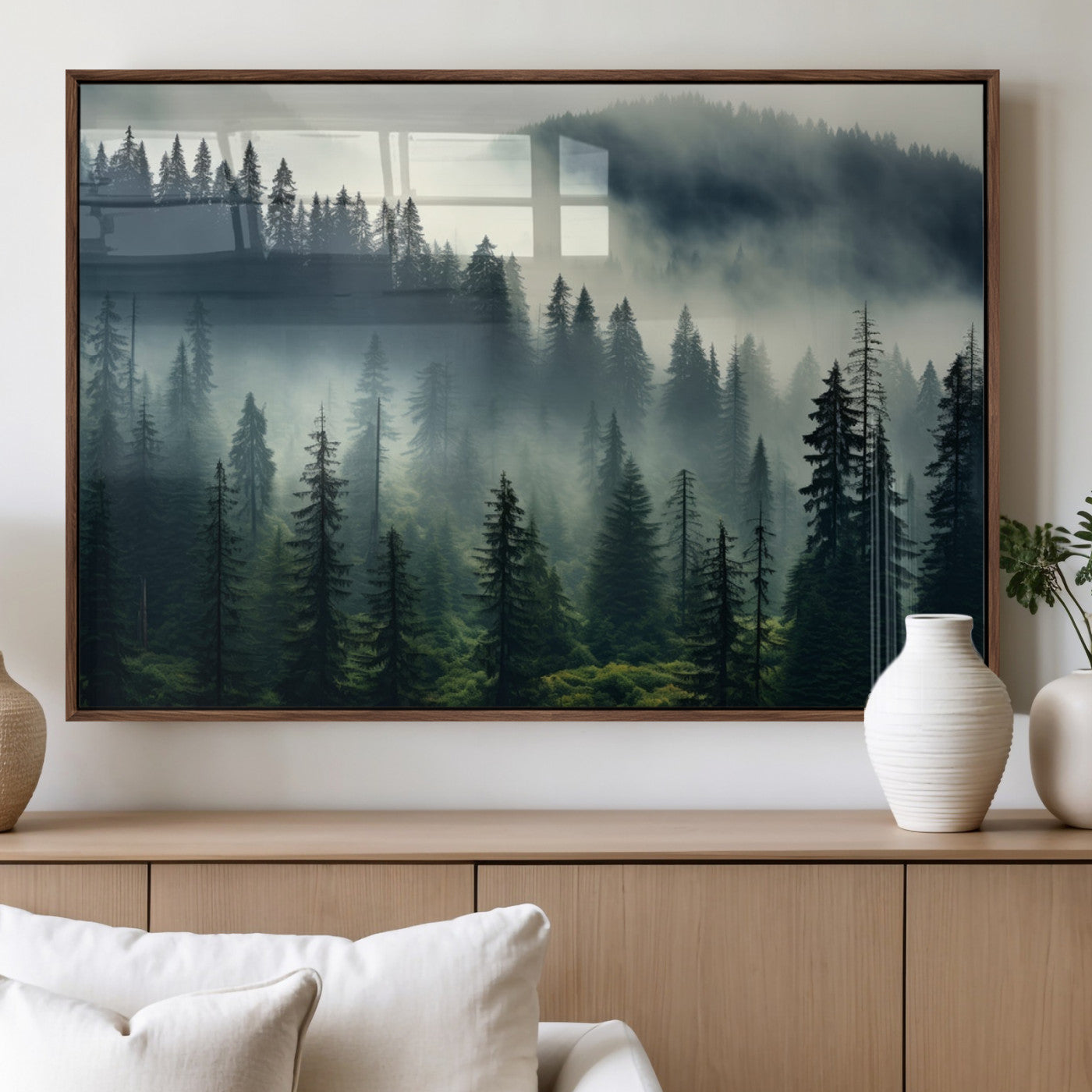 MGV-FP-60X30-3P - Captivating Misty Forest Wall Art Premium Canvas Print a Foggy and Serene Atmosphere