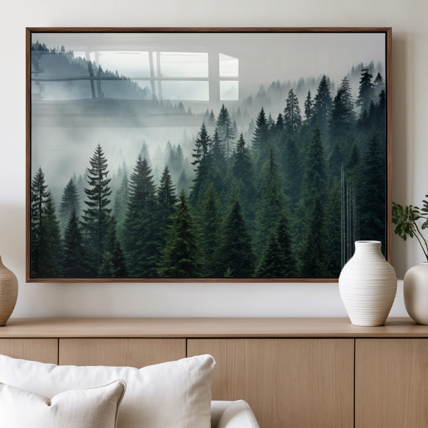 MGV-FP-60X30-3P - Captivating Misty Forest Wall Art Premium Canvas Print, Foggy and Serene Atmosphere Canvas Print