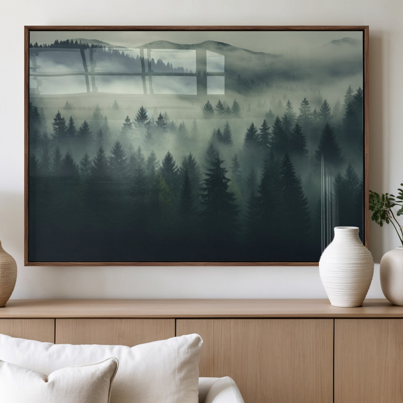 MGV-FP-60X30-3P - Misty Forest Wall Art Premium Canvas Print a Foggy and Serene Atmosphere