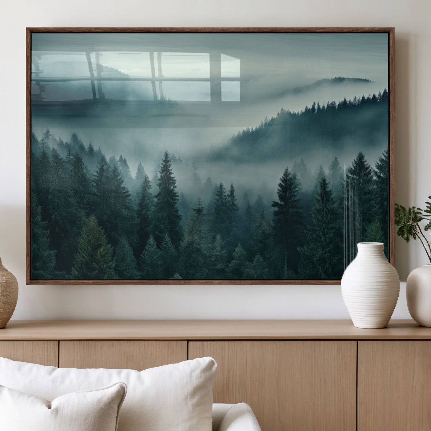 MGV-FP-60X30-3P - Captivating Misty Foggy Forest Wall Art Premium Canvas Print