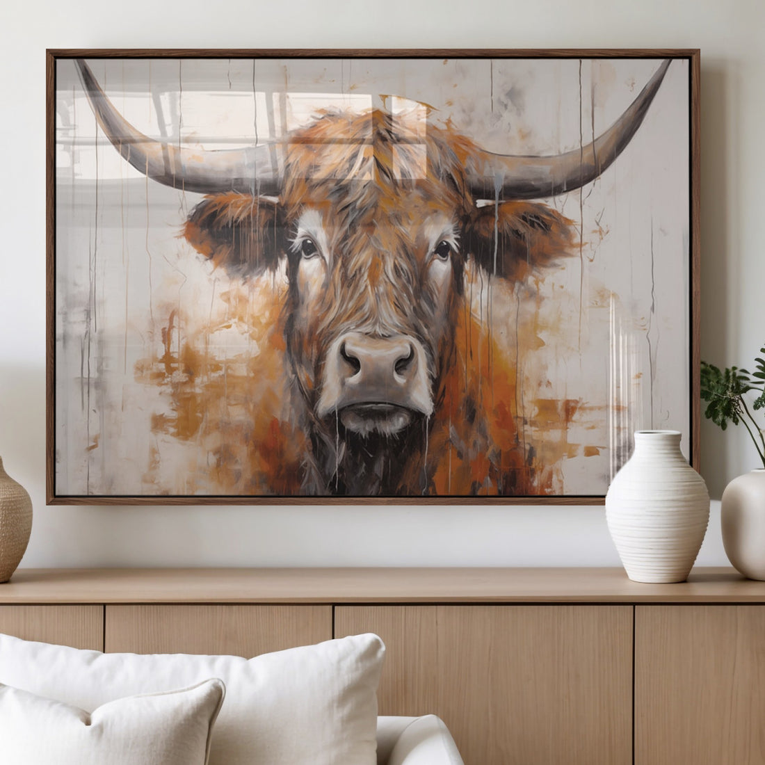 Vintage Scottish Highland Cow Cattle Art | Farmhouse Highland Cow Wall Art Canvas Print