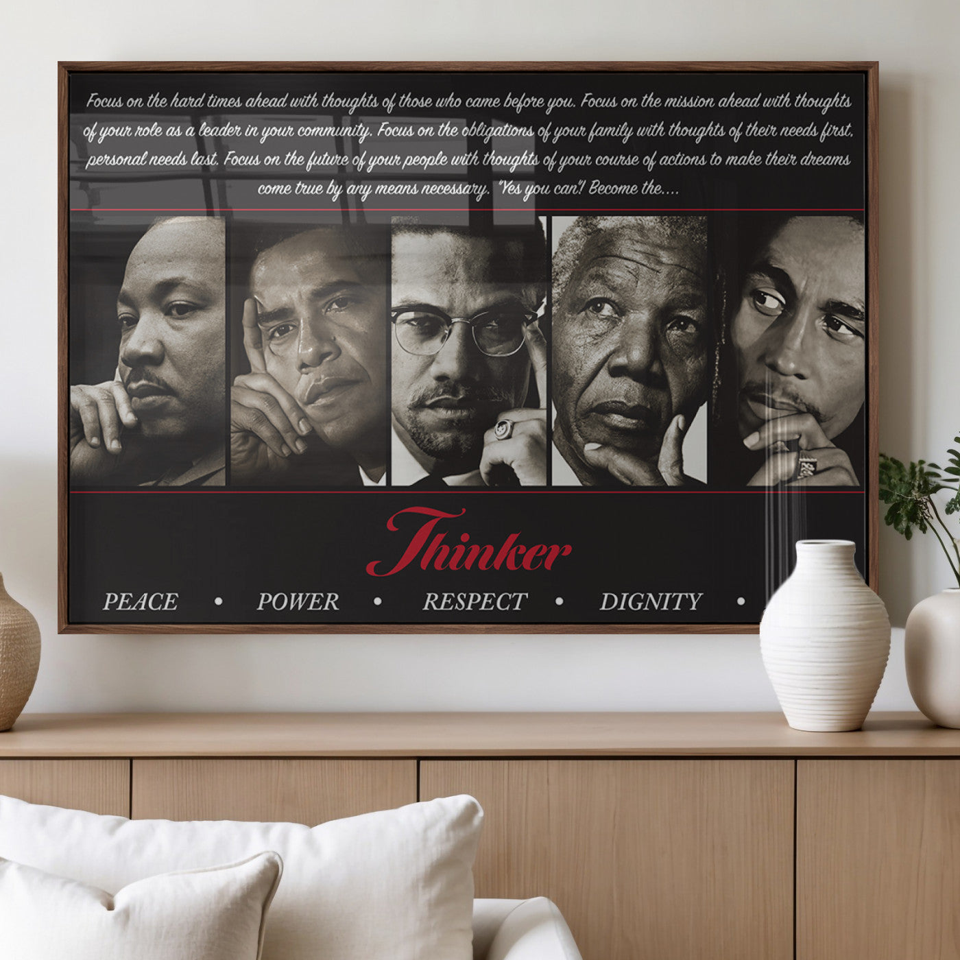 MGV-FP-36X24-3P - Thinkers of Wall Art Canvas Print - Inspirational Wall Art Featuring Icons of Peace, Power, and