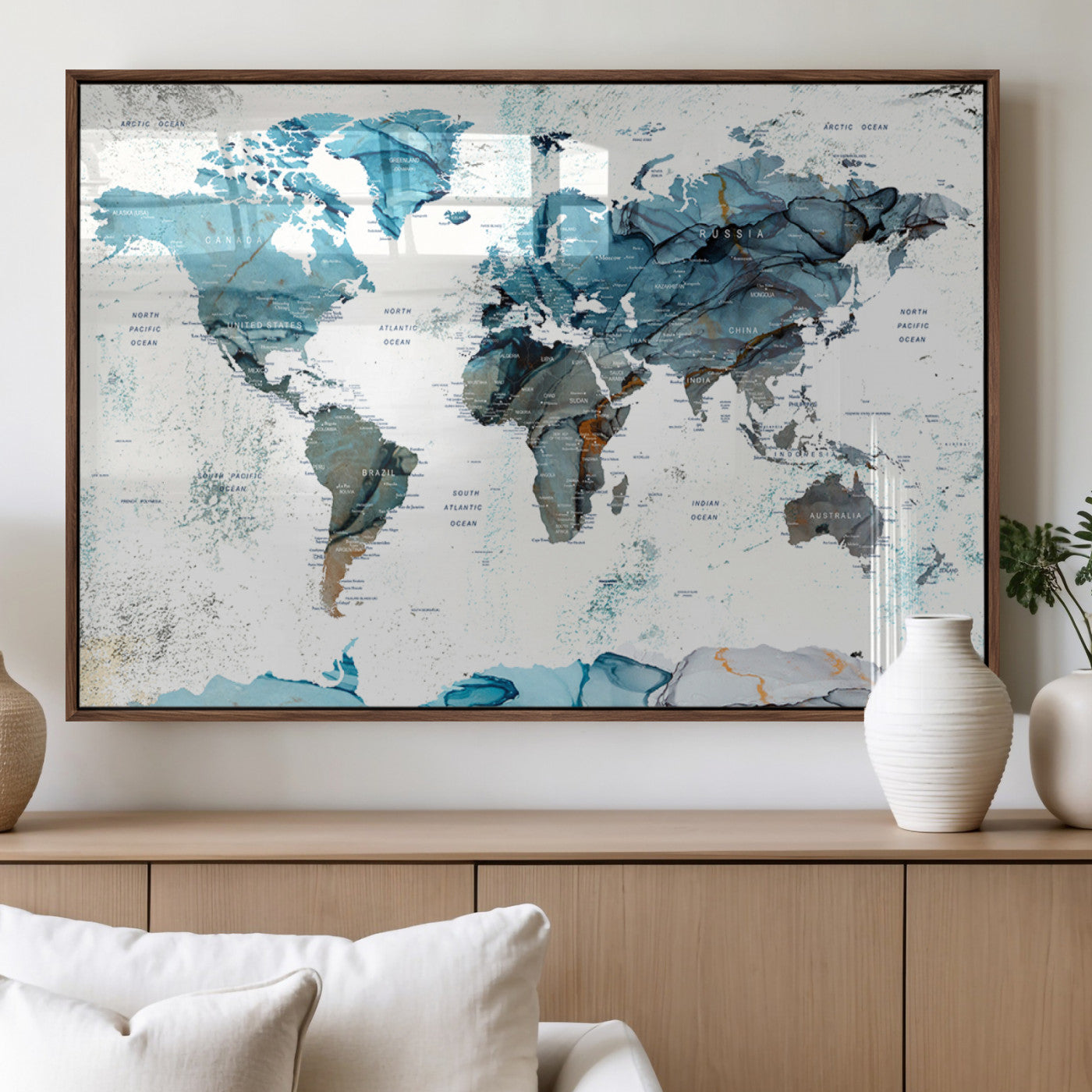 MGV-FP-36X24-3P - Push Pin World Map Canvas Print – Framed Wall Art for Couples to Track Their Travels – Anniversary
