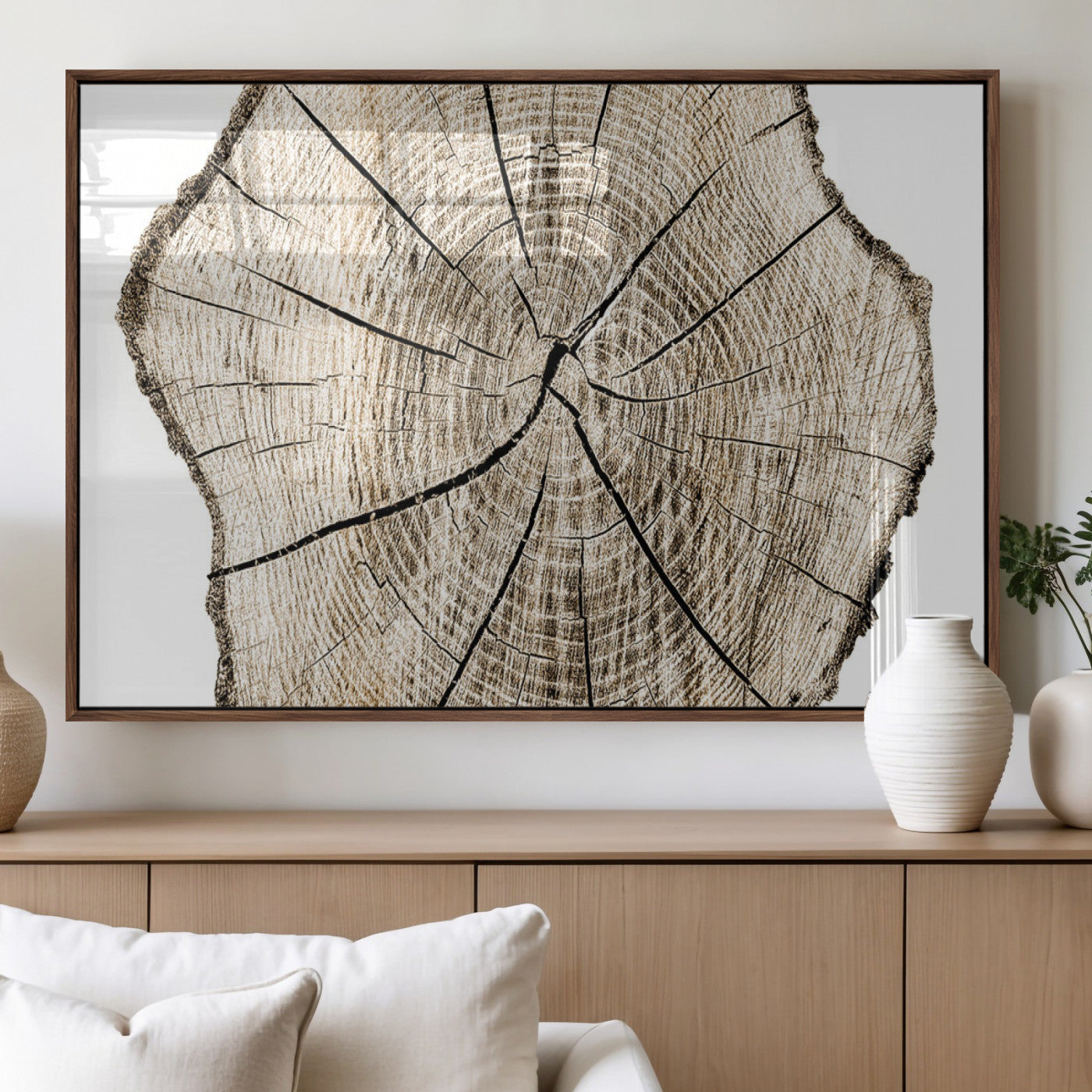 MGV-FP-36X24-3P - Abstract Wood Tree Ring Wall Art - Ready to Hang Minimalist Wooden Design for Rustic & Contemporary