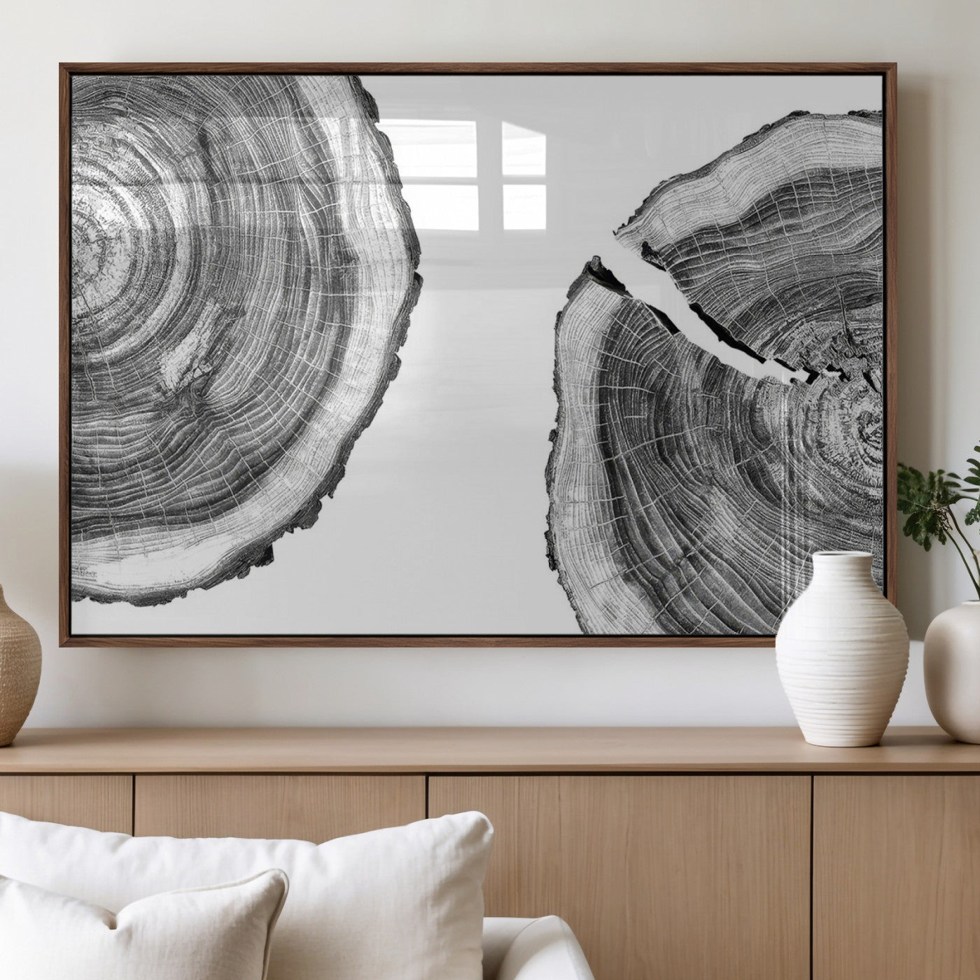MGV-FP-60X30-3P - Abstract Large Tree Rings – Minimalist Black and White Wood Art | Triptych Canvas, Modern Wall Decor