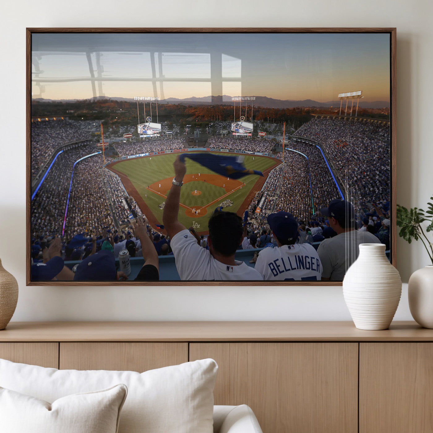MGV-FP-60X30-3P - Dodger Stadium Sunset Game Triple Canvas Wall Art - Los Angeles Dodgers MLB Match