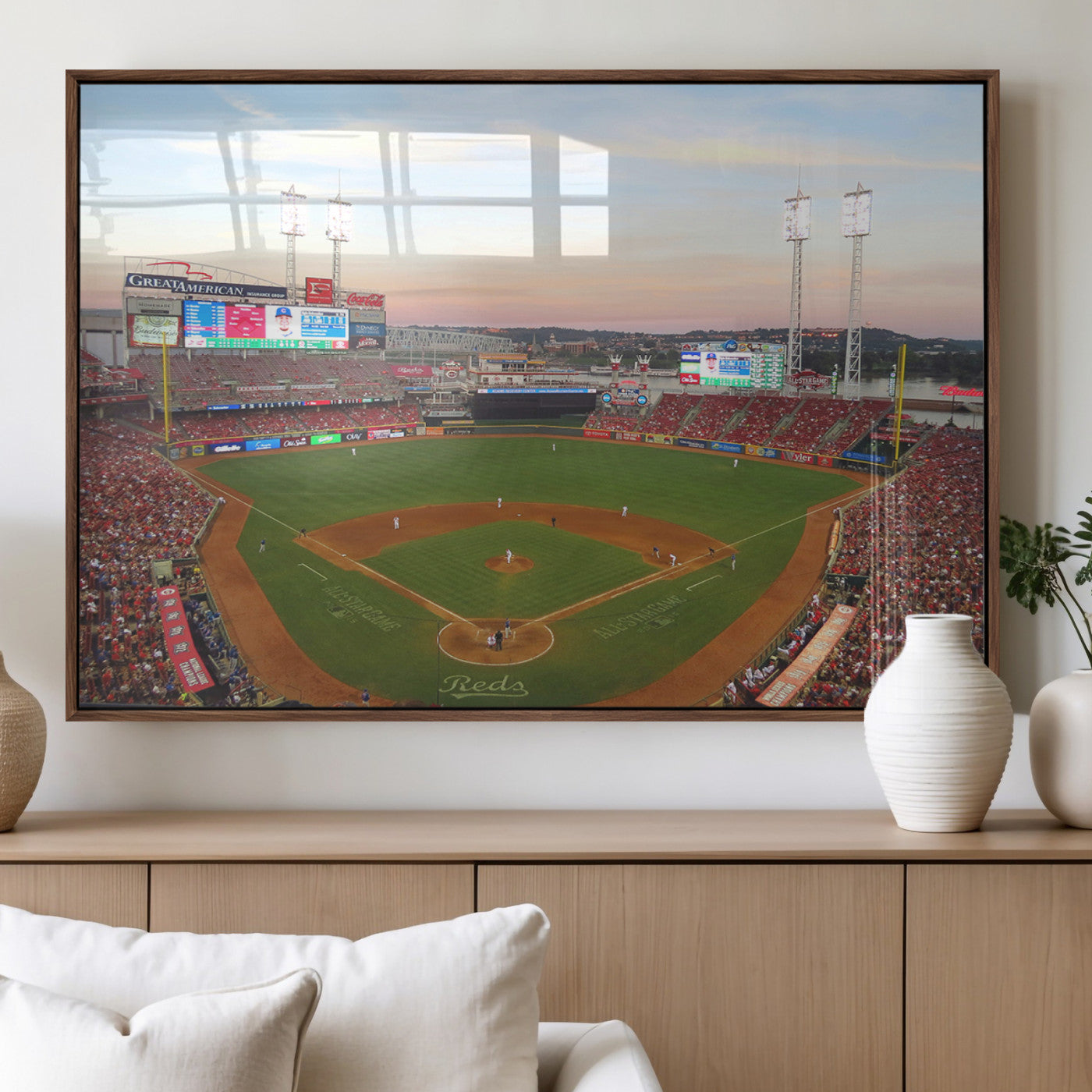 MGV-FP-60X30-3P - Cincinnati Reds Baseball Print Canvas- Cincinnati Great American Ball Park Stadium Wall Art Canvas