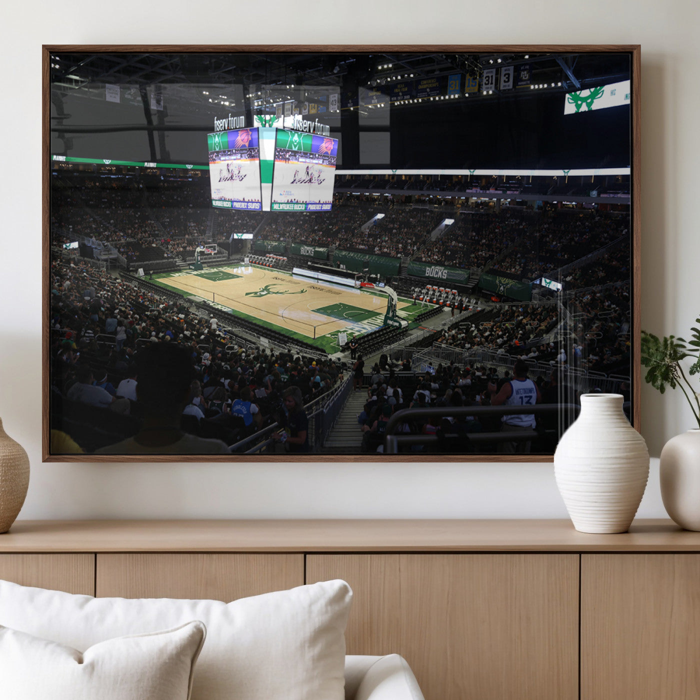 MGV-FP-60X30-3P - Milwaukee Bucks Basketball Print - Fiserv Forum Stadium Wall Art Canvas Print