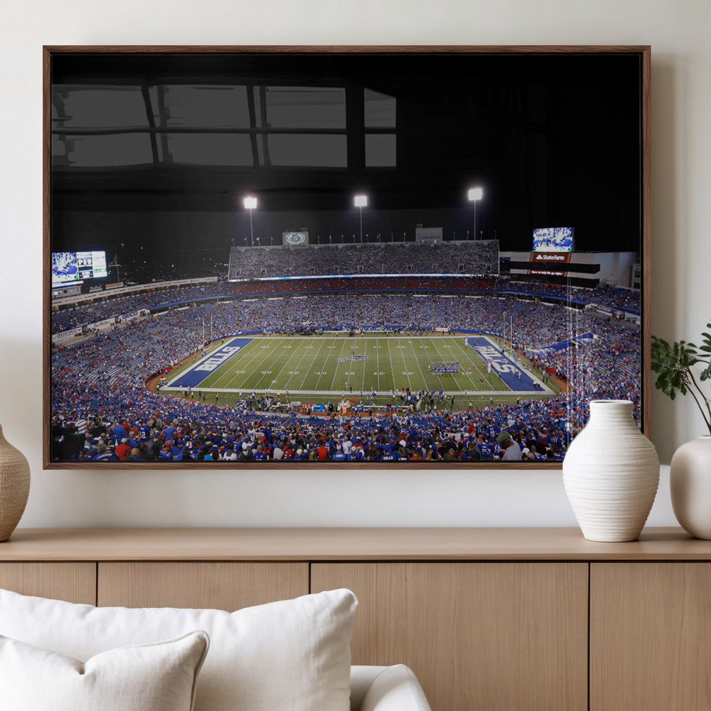 MGV-FP-60X30-3P - Buffalo Bills Wall Art - Buffalo Bills Stadium Canvas Print, Perfect Sports Decor for Living Rooms,