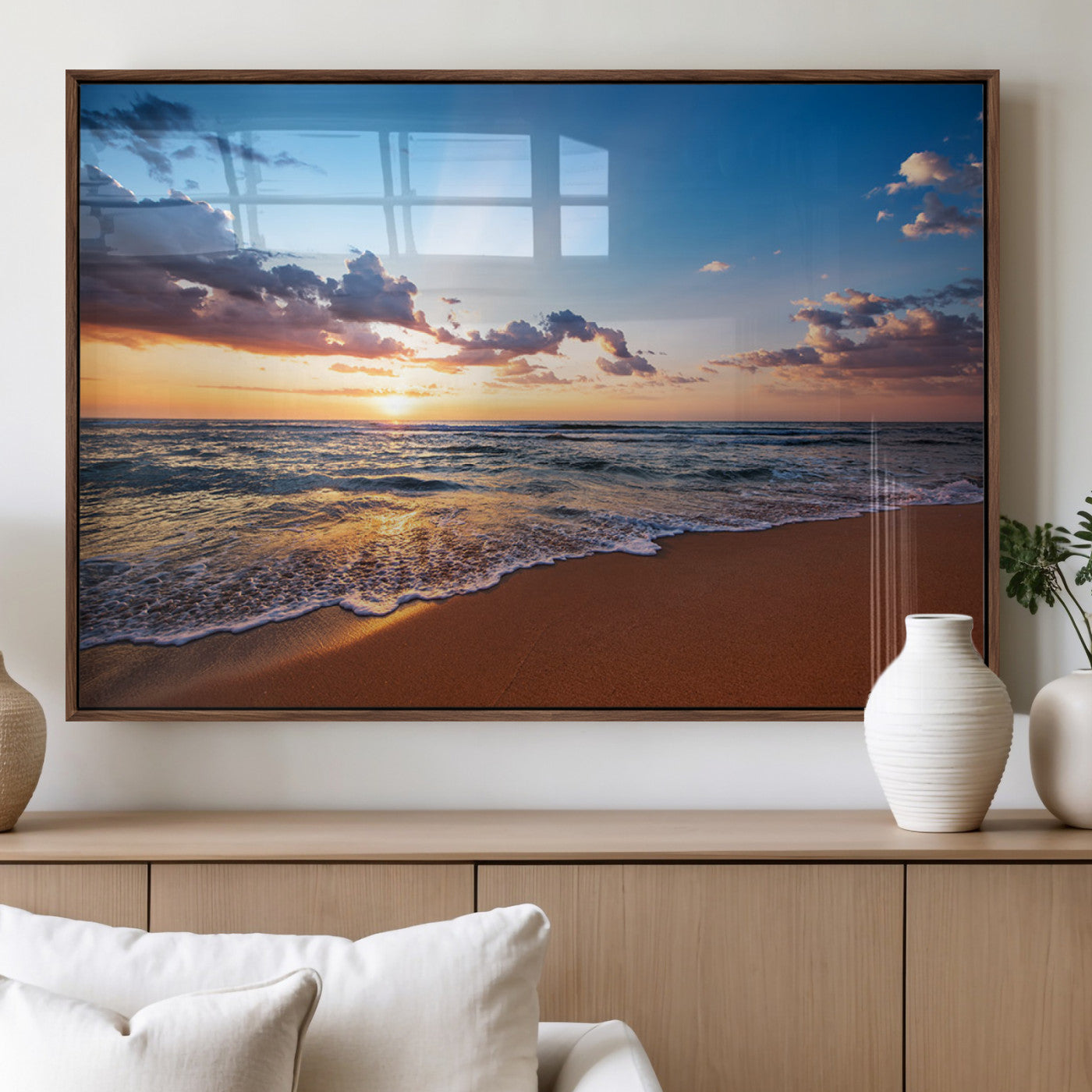 MGV-FP-60X30-3P - Golden Hour Beach Sunset Wall Art | Canvas Print | Ready to Hang | Coastal Wall Art for Living Room