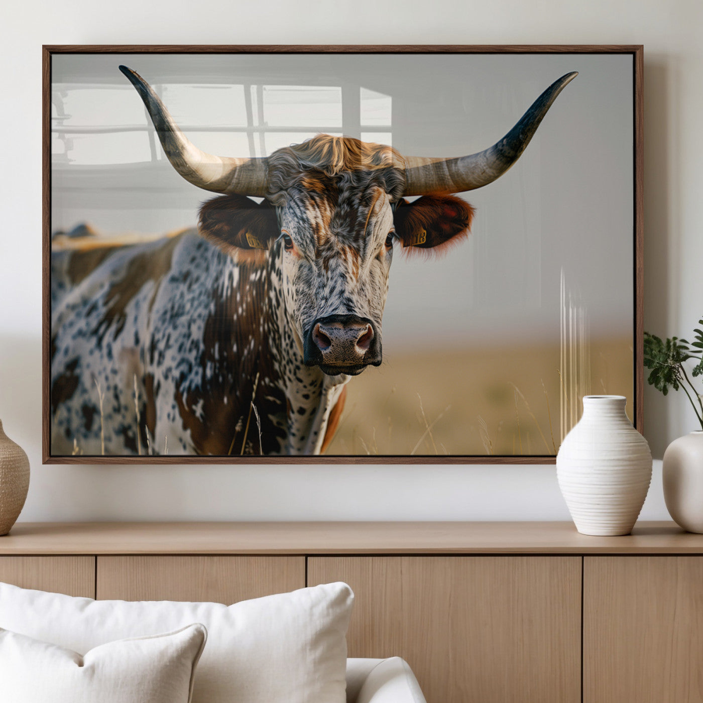 MGV-FP-60X30-3P - Texas Bull Longhorn Wall Art Canvas Print for Farm House Wall Decor, Farmhouse Wall Art Print