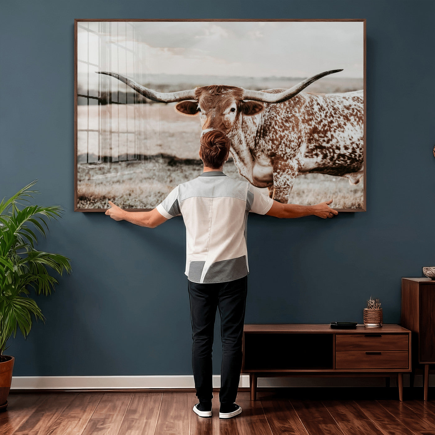 62910-MGV-CV-36X24 - Texas Longhorn Canvas Wall Art Print – Majestic Western Cattle in Rustic Farmhouse Decor – Cowboy Wall Decor