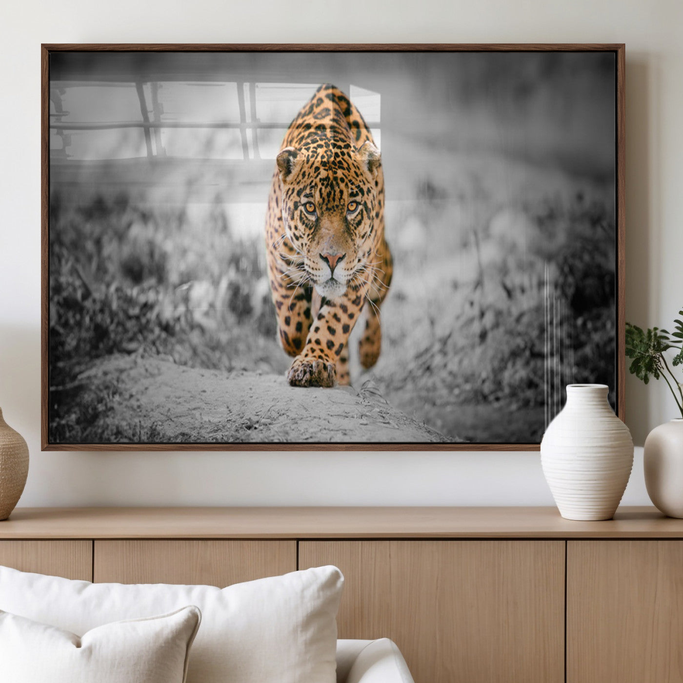 MGV-FP-60X30-3P - Jaguar Wall Art Canvas Print - Majestic Big Cat in Focused Pursuit - Ready to Hang