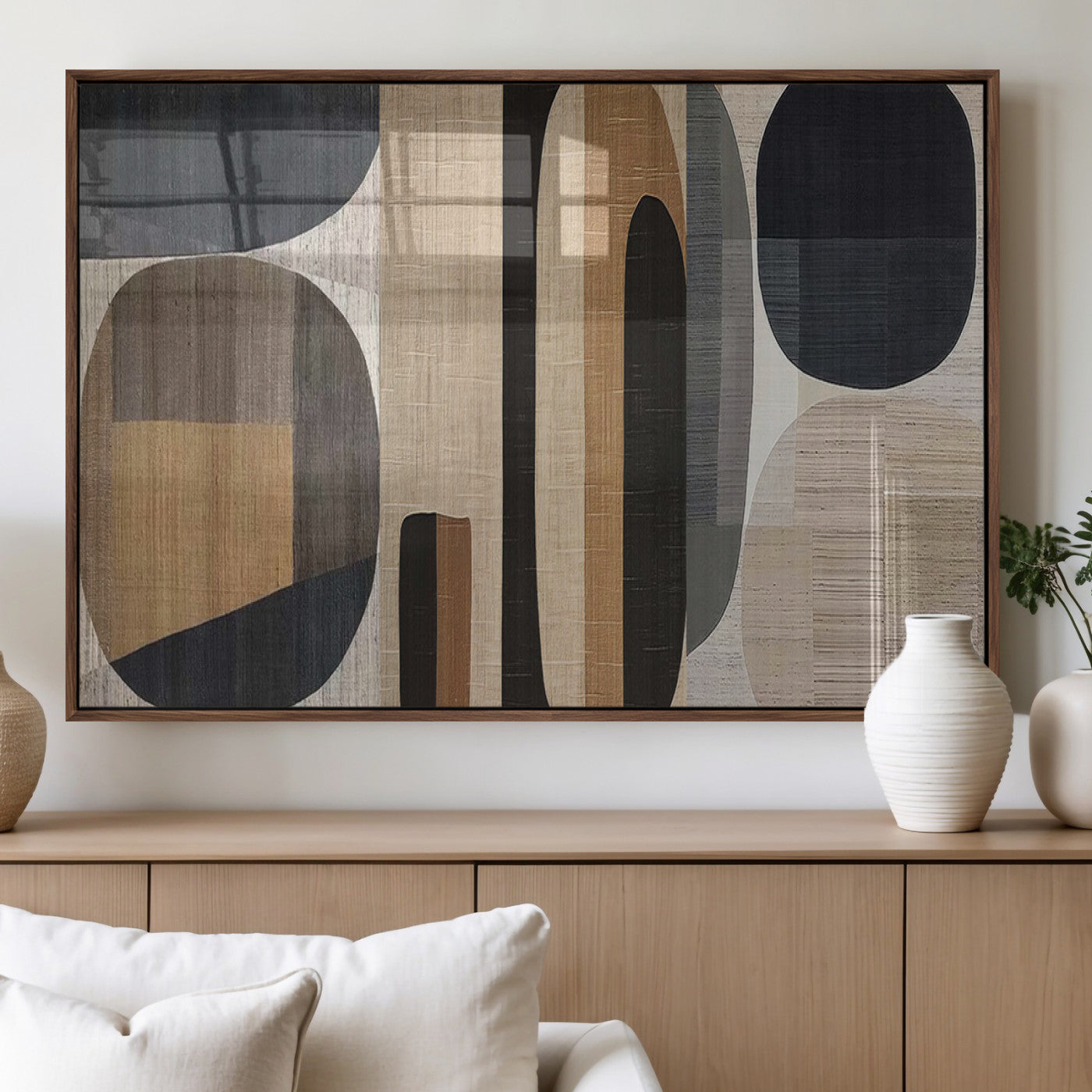 MGV-FP-60X30-3P - Abstract Minimalist Canvas Wall Art - Neutral Geometric Modern Boho Decor, Minimalist Brown Wabi