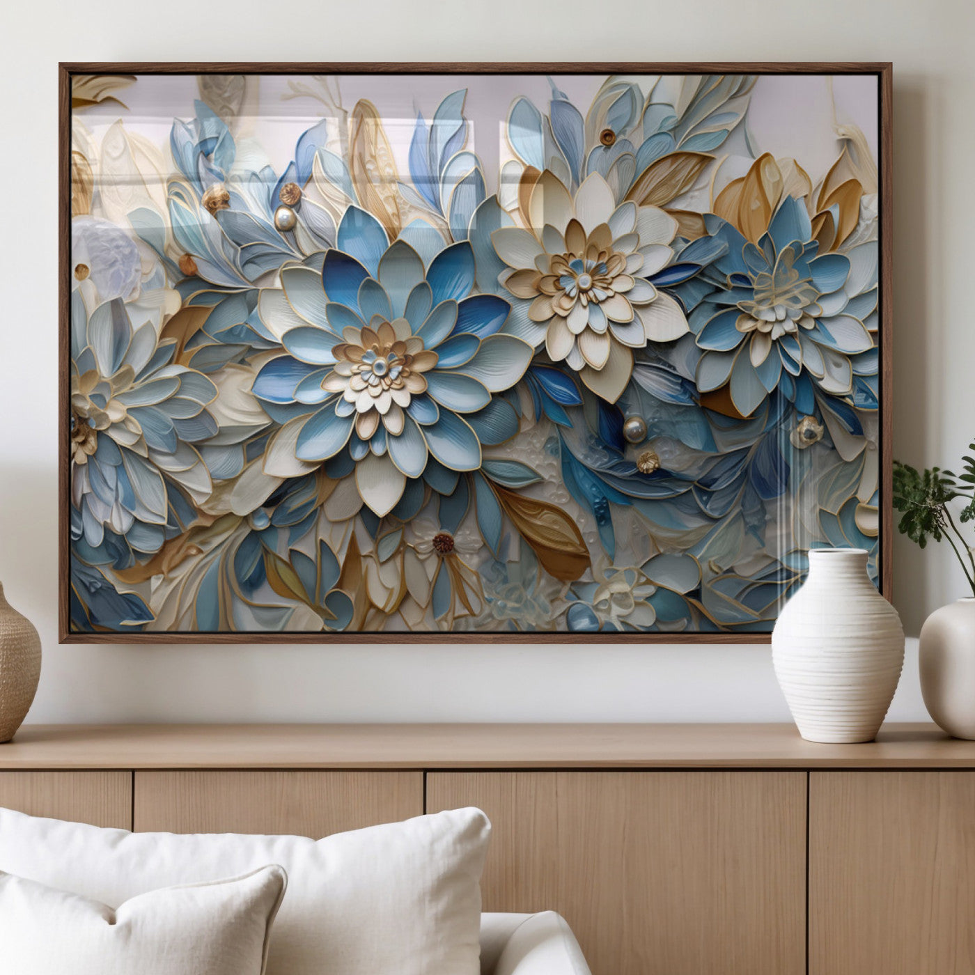 MGV-FP-60X30-3P - Blu Abstract Flower Wall Art Canvas Print