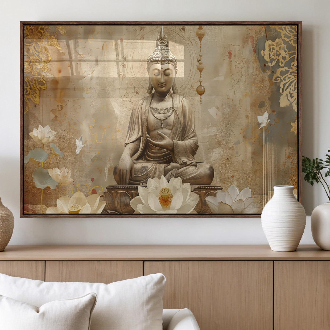 MGV-FP-60X30-3P - Buddha Wall Art Canvas Print, Buddha Meditation Room Decor, Yoga Room Wall Decor