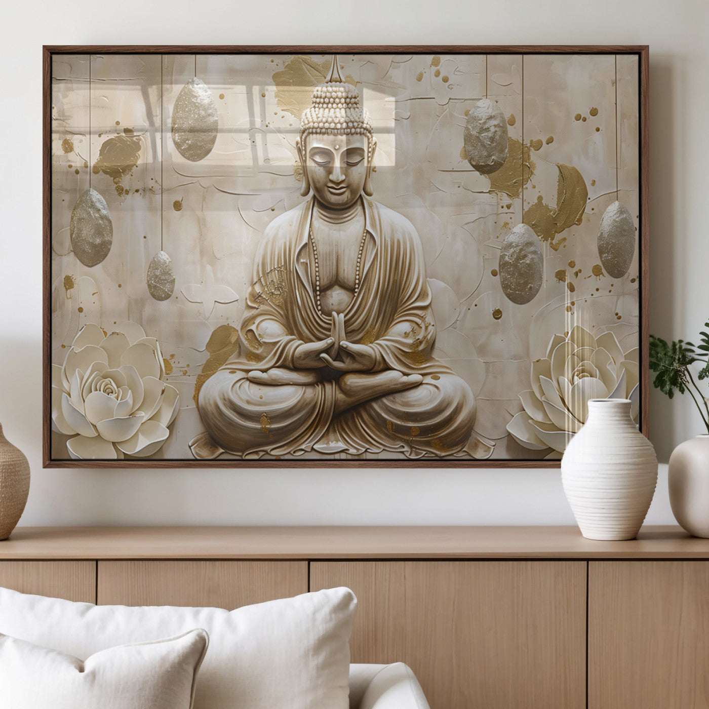 MGV-FP-60X30-3P - Serene Buddha Wall Art | Yoga Room Decor and Meditation Wall Art Print | Framed and Ready to Hang