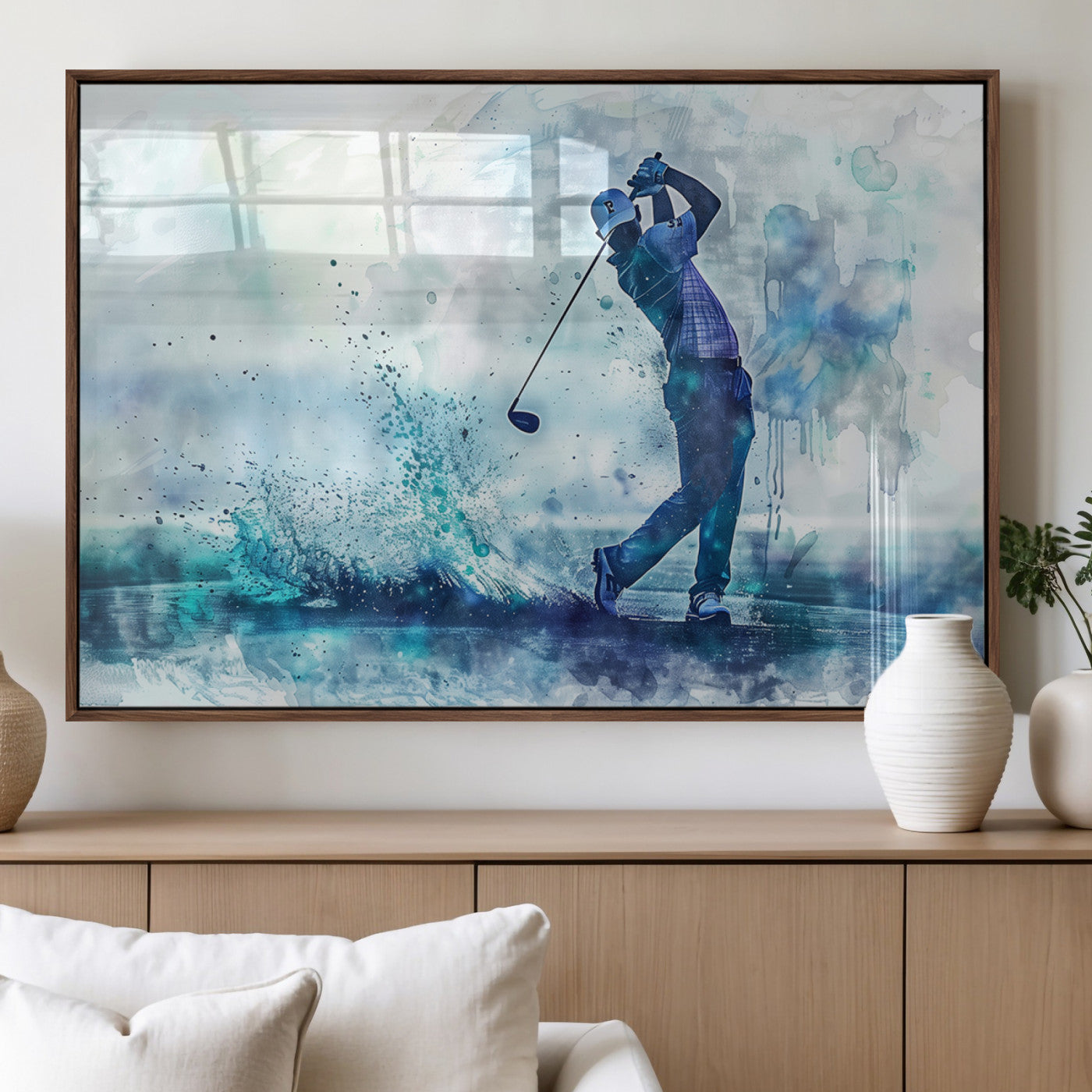 45328-MGV-FP-36X24-3P_Walnut-Golf Swing Wall Art Canvas Print - Sports-Inspired Watercolor Decor - Ready to Hang