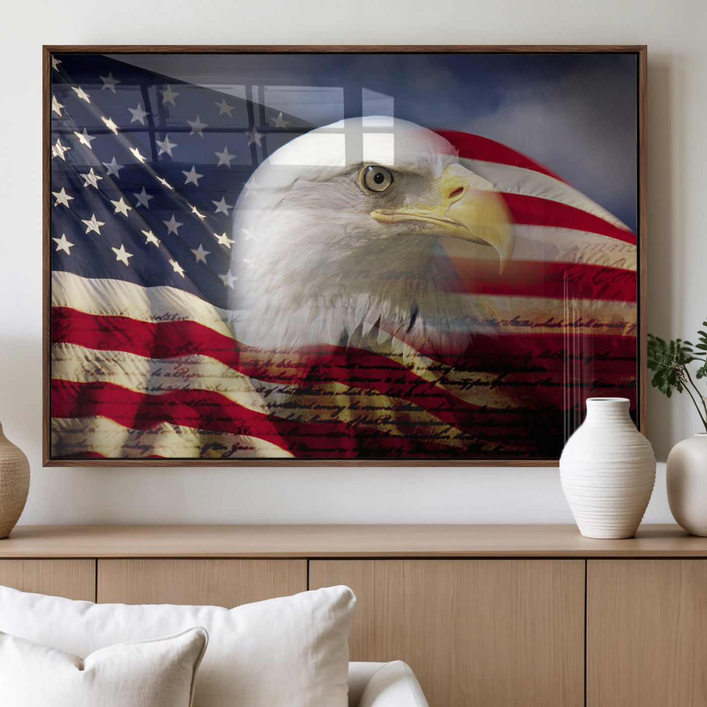 MGV-FP-36X24-3P - American Flag Eagle Symbol Wall Art, American Flag Eagle Wall Art Canvas Print