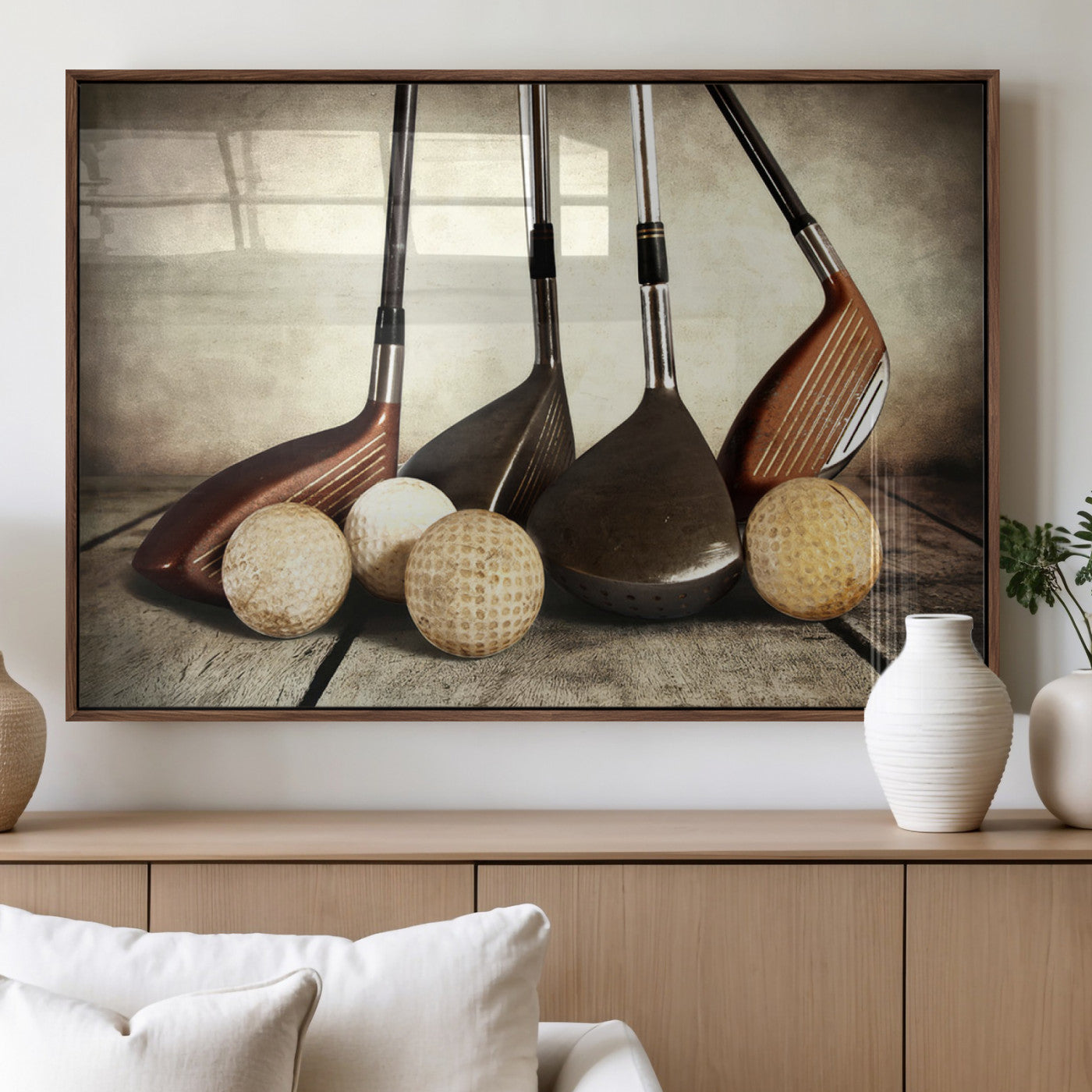 MGV-FP-60X30-3P - Vintage Golf Ball Art | Golf Decor for Man Cave or Office | Ready to Hang and Framed