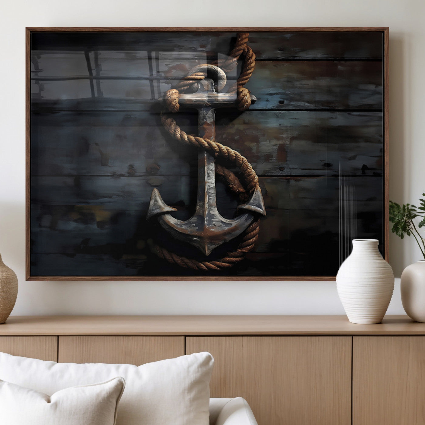 MGV-FP-60X30-3P - 3 Panel Grunge Abstract Anchor Wall Art Canvas Print Set