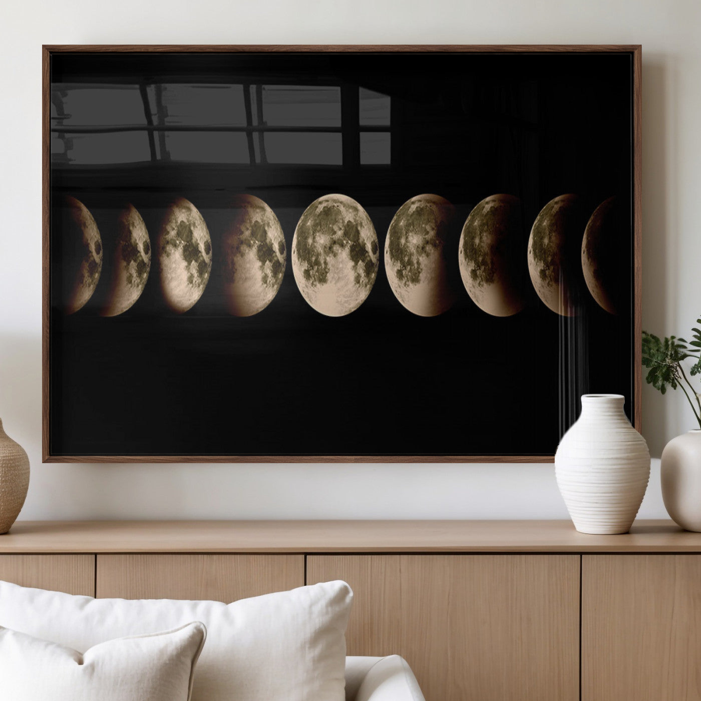 MGV-FP-60X30-3P - Phases of the Moon Wall Art | Canvas Print for Modern Wall Decor | Ready to Hang and Framed