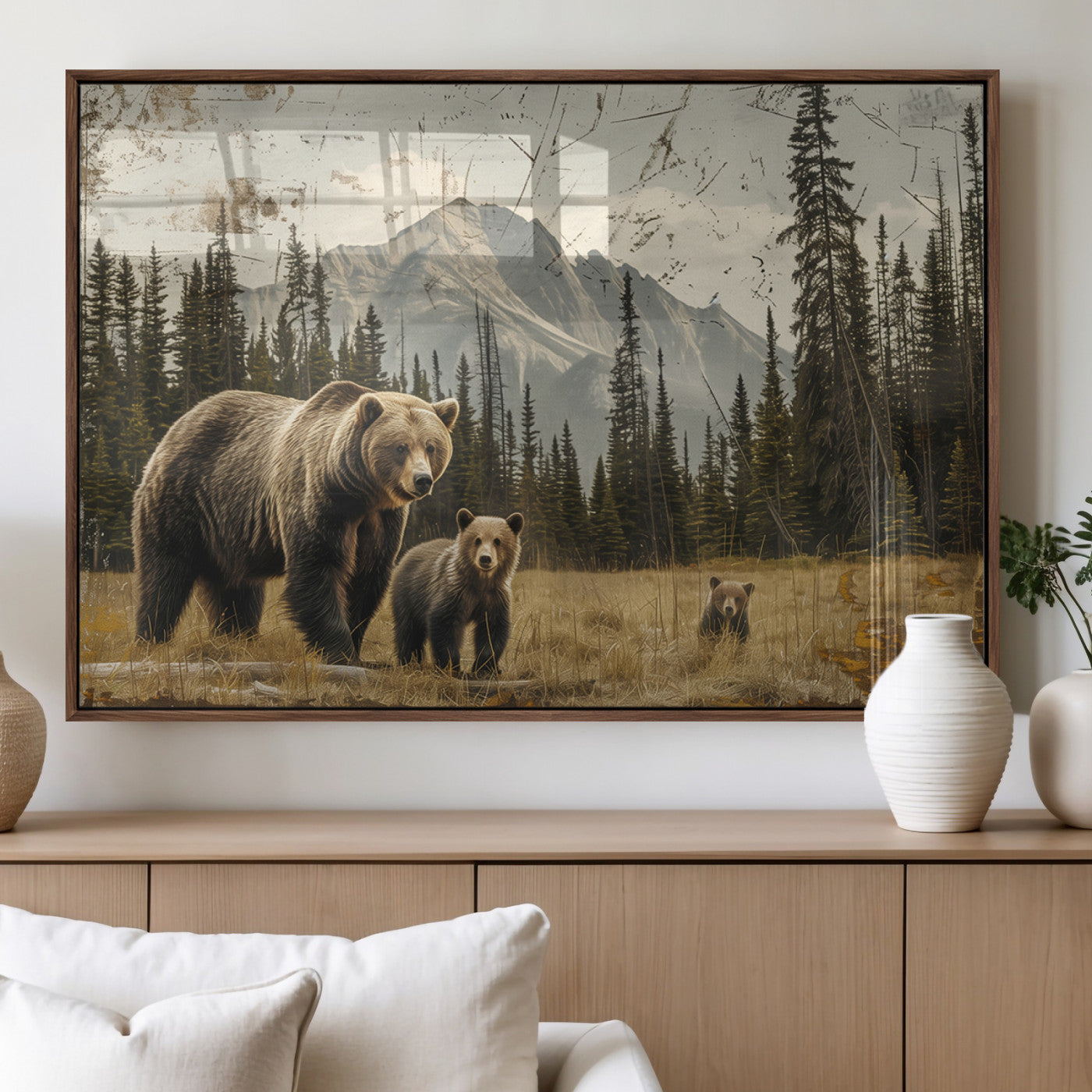 MGV-FP-60X30-3P - Rustic Grizzly 399 Bear Family Wall Art Canvas Print