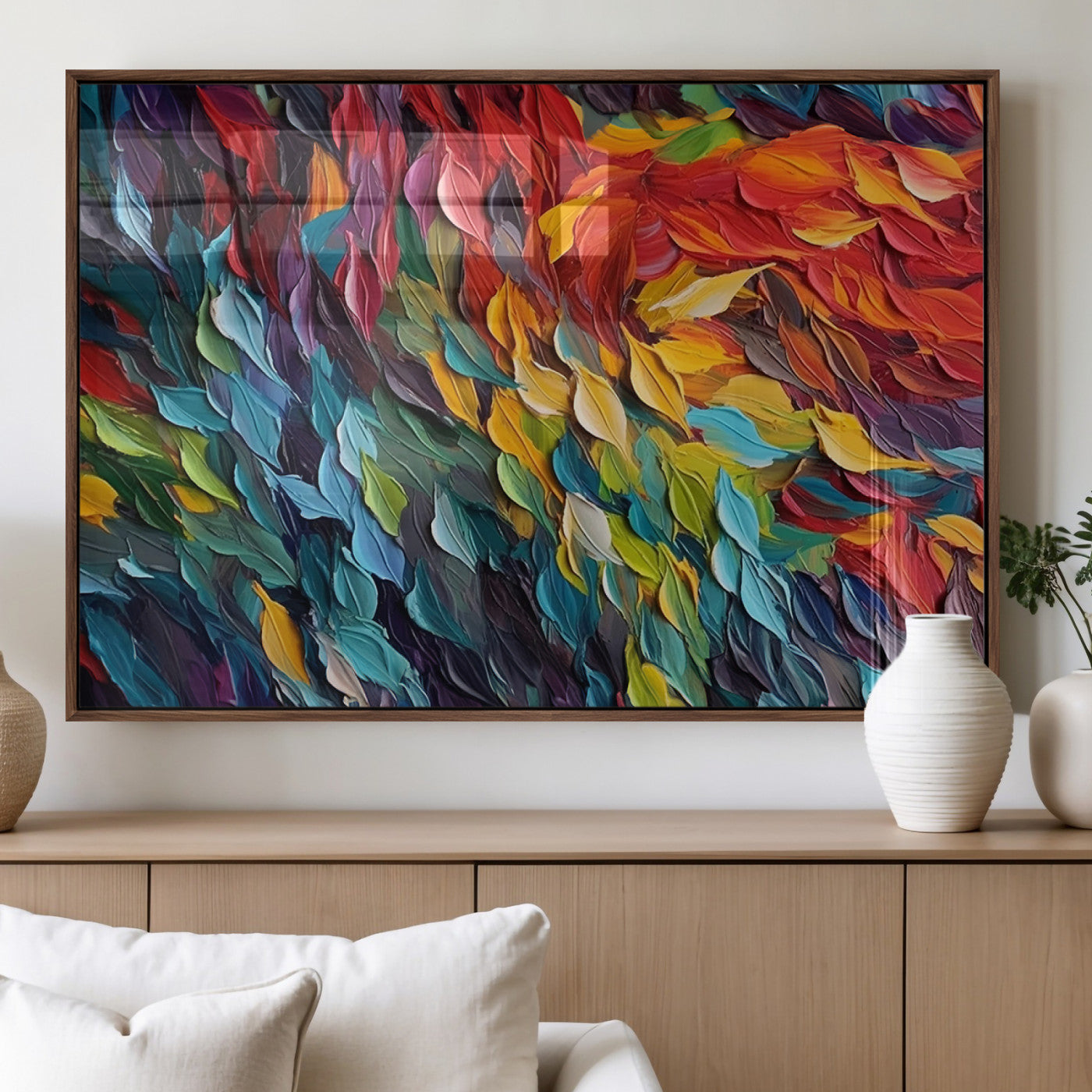 41557-MGV-FP-36X24-3P_Walnut-Vibrant Abstract Leaf Wall Art Canvas Print | Bold Colorful Canvas for Living Room or Office | Ready