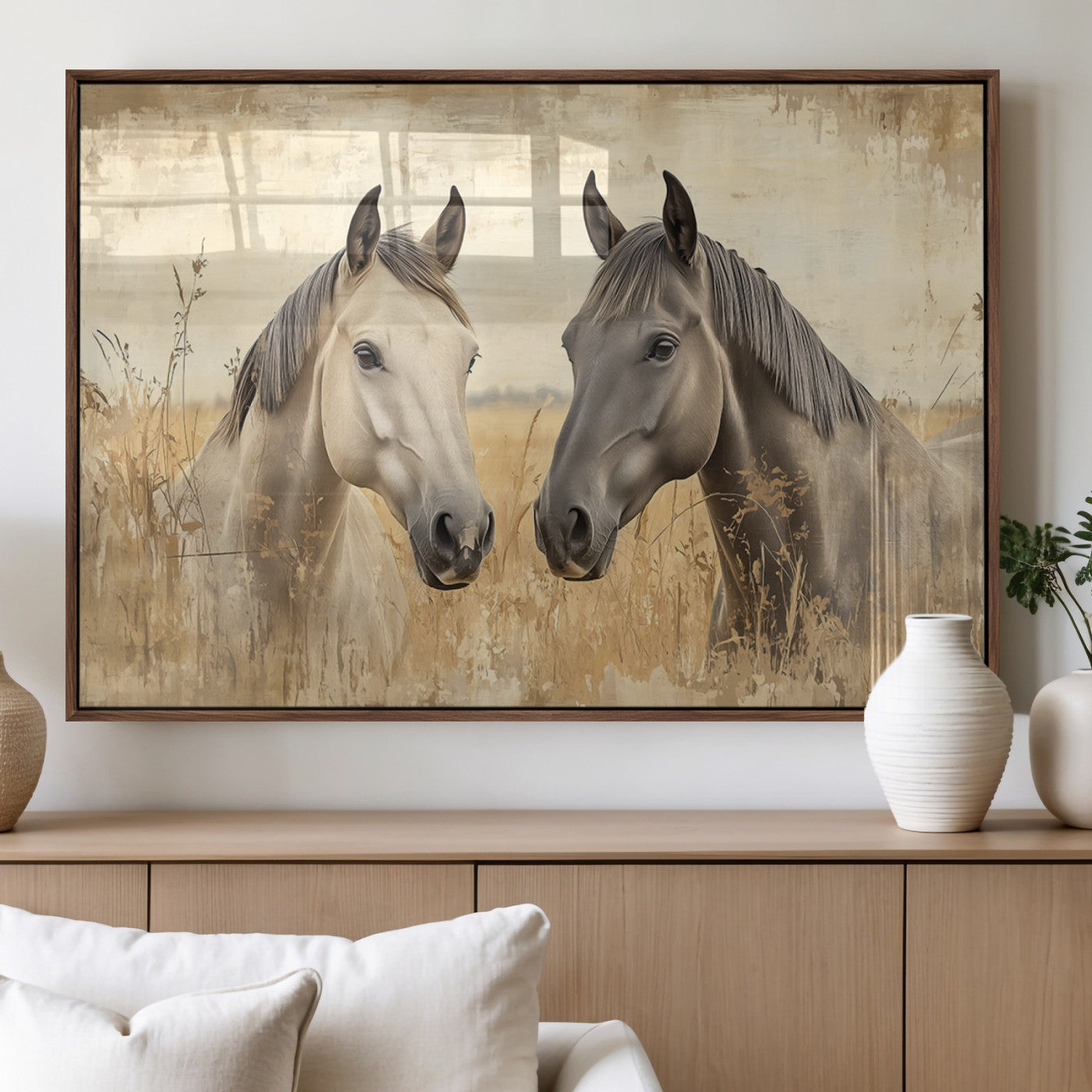 MGV-FP-60X30-3P - Chines Ink Style Grunge Horses Wall Art Canvas Print