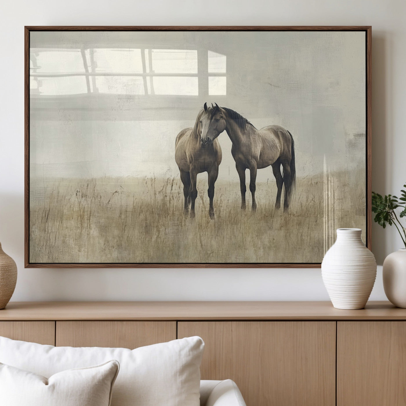 MGV-FP-60X30-3P - Chines Style Grunge Horses Wall Art Canvas Print