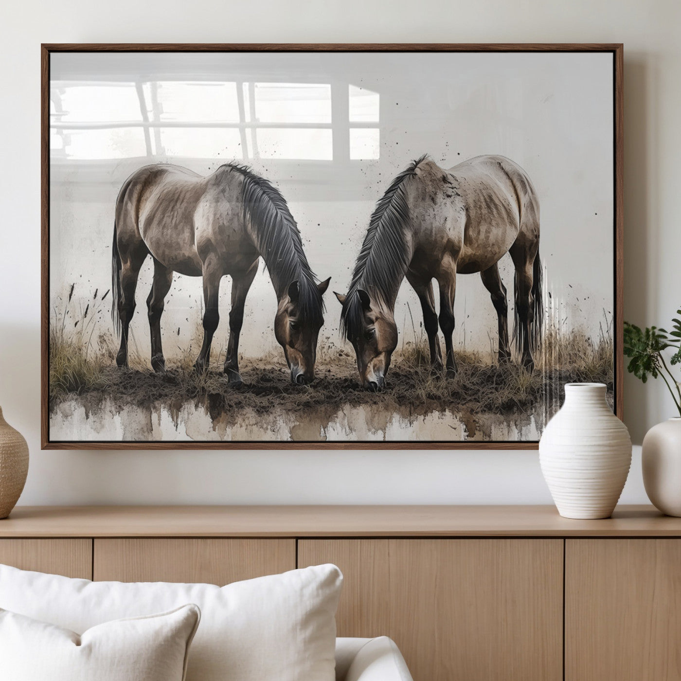 MGV-FP-60X30-3P - Chines Ink Style Horses Wall Art Canvas Print