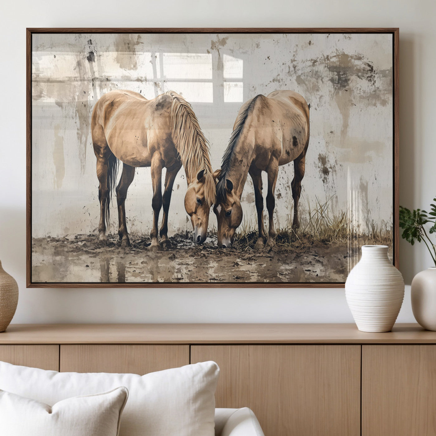 MGV-FP-60X30-3P - Vintage Horses Wall Art | Ready to Hang and Framed Triptych | Western Farmhouse Wall Decor for