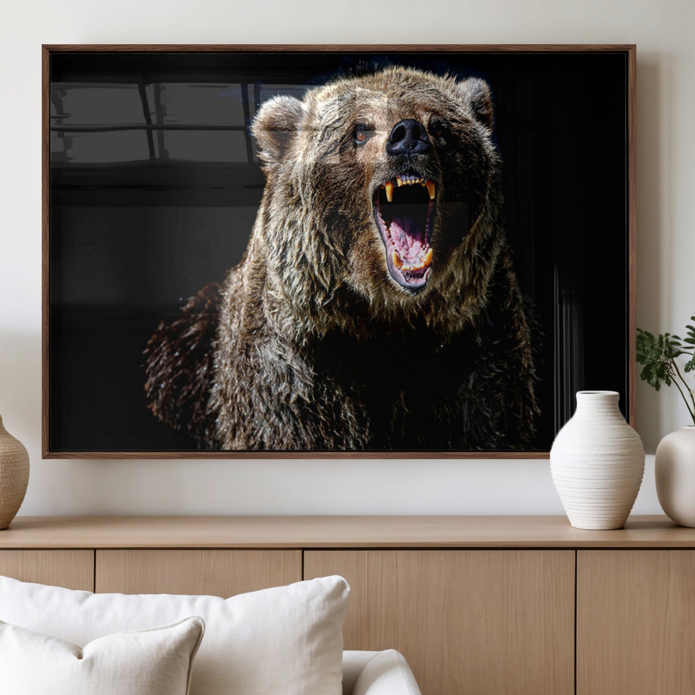 MGV-FP-60X30-3P - Grizzly Bear Canvas Print | Wildlife Wall Art for Cabin Decor | Ready to Hang Framed