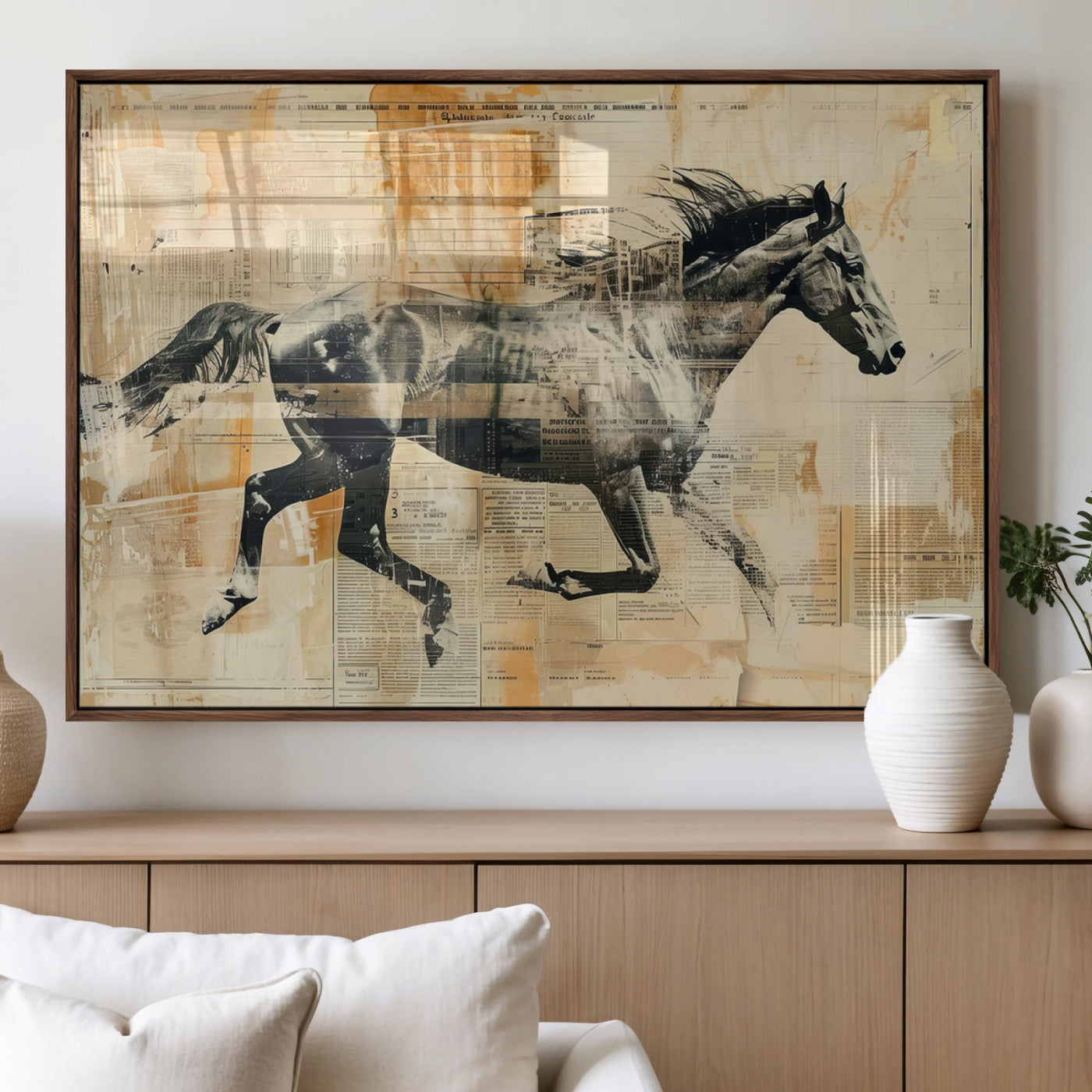 MGV-FP-60X30-3P - Chines Style Running Horse Western Wall Art | Farmhouse Wall Decor | Ready to Hang Framed Canvas