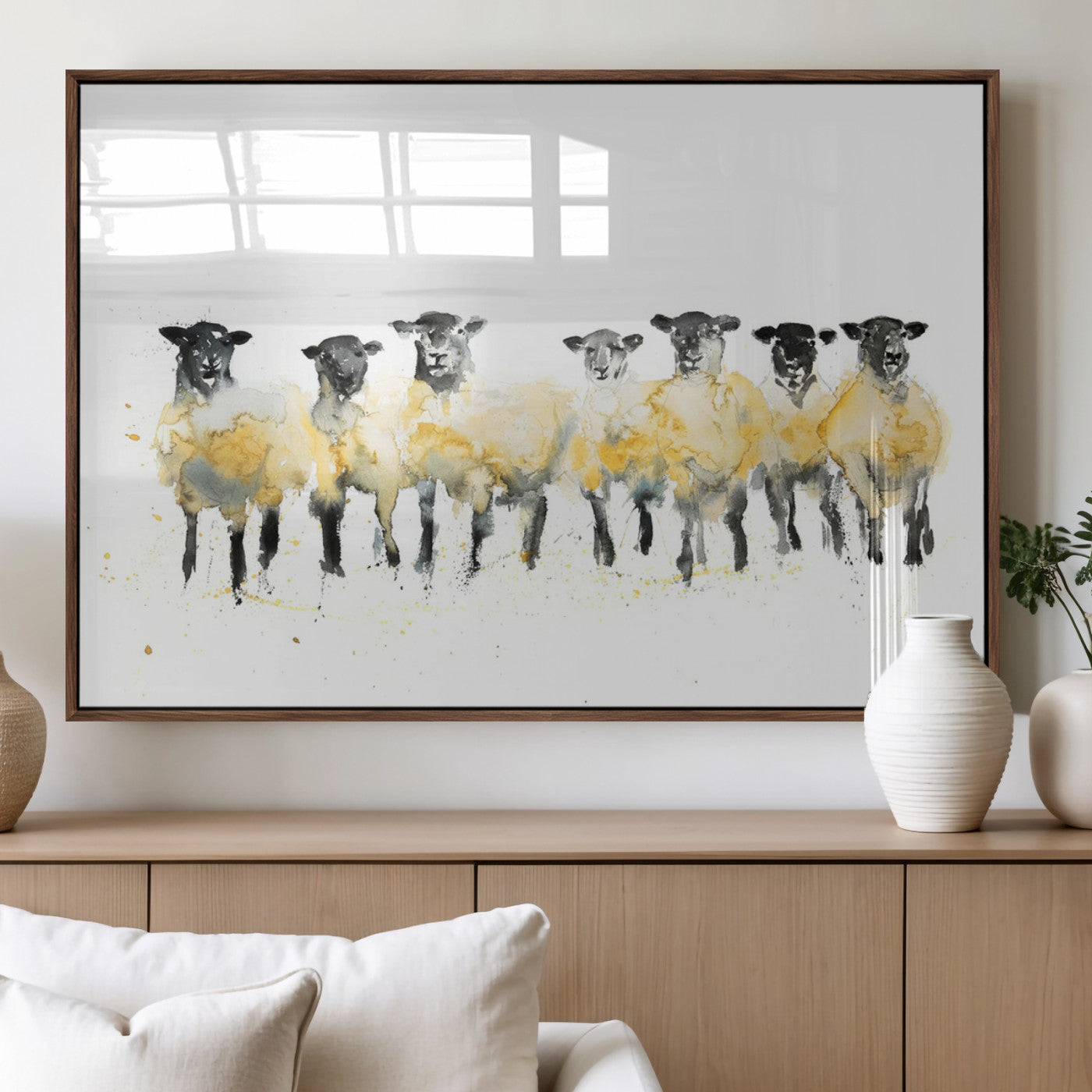 MGV-FP-60X30-3P - Farmhouse Wall Art Sheep Print | Ready to Hang Framed Canvas | Rustic Barn Decor