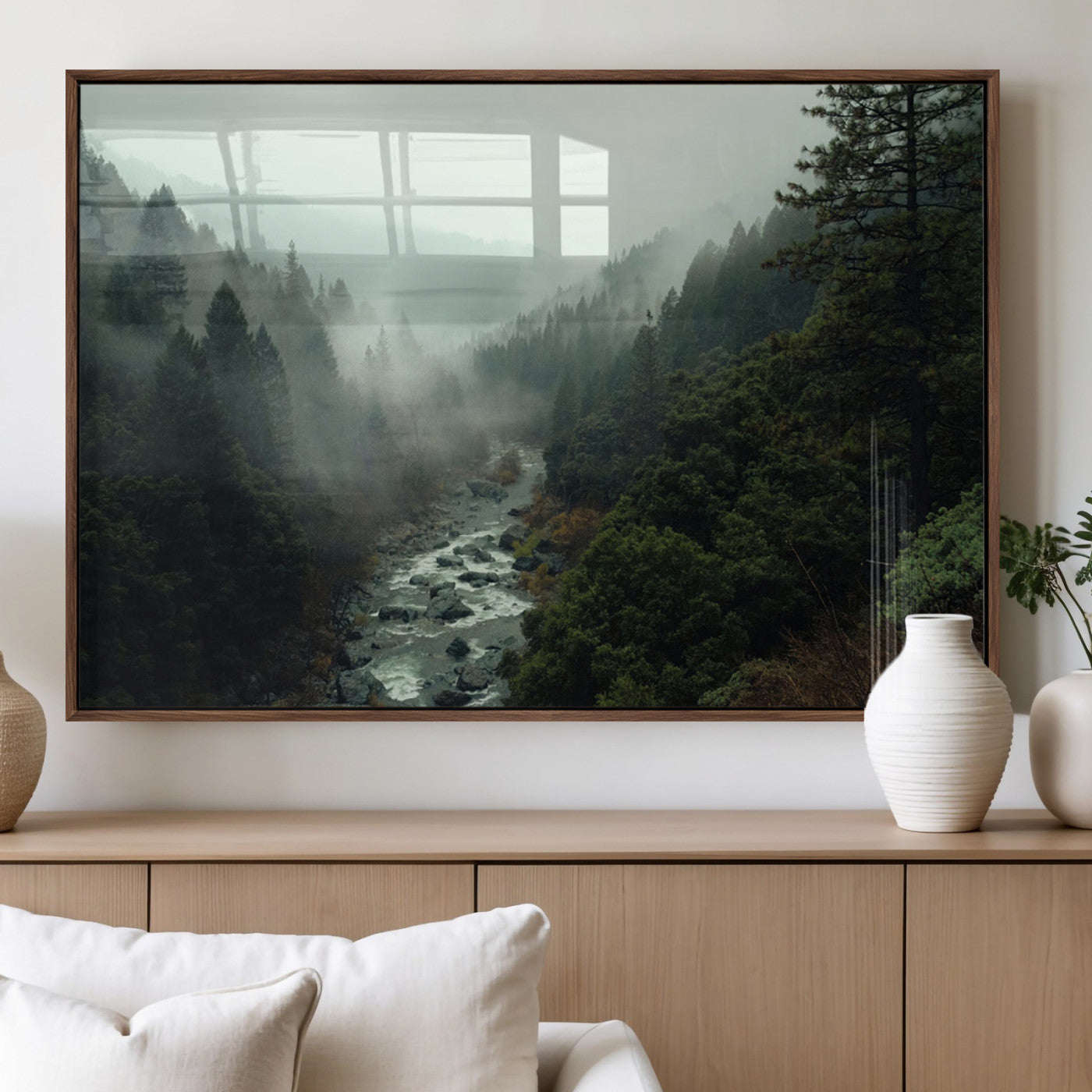 MGV-FP-60X30-3P - Misty Forest Wall Art | Ready to Hang and Framed | Tranquil Nature Landscape for Living Room or