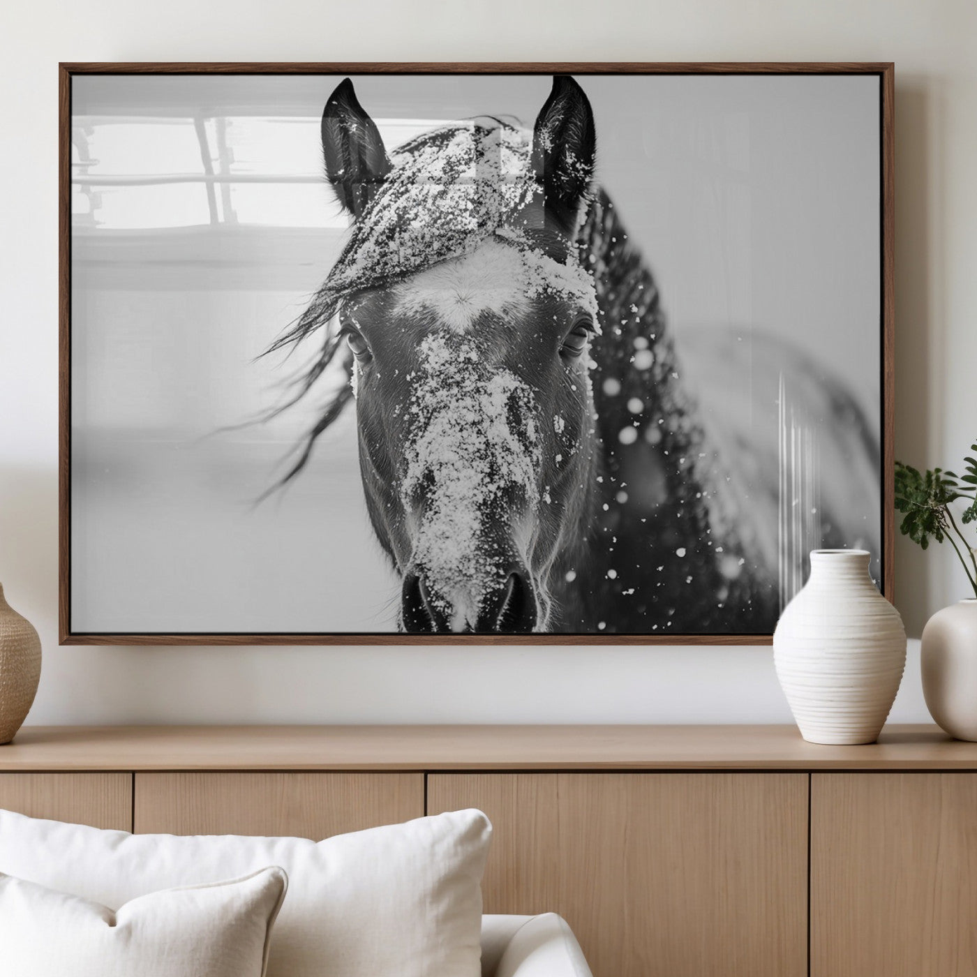 MGV-FP-60X30-3P - Western Wall Art | Black and White Winter Horse Wall Art | Ready to Hang and Framed | Farmhouse and