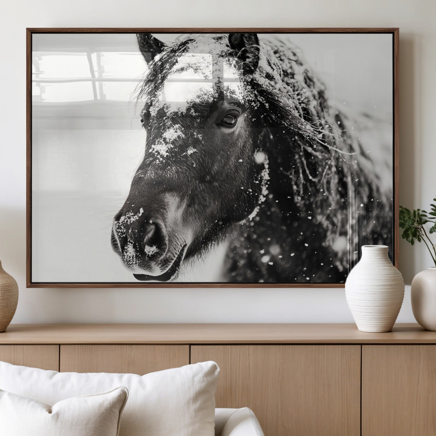 MGV-FP-36X24-3P - Framed Black and White Horse Wall Art | Ready to Hang and Framed | Farmhouse and Western Wall Decor