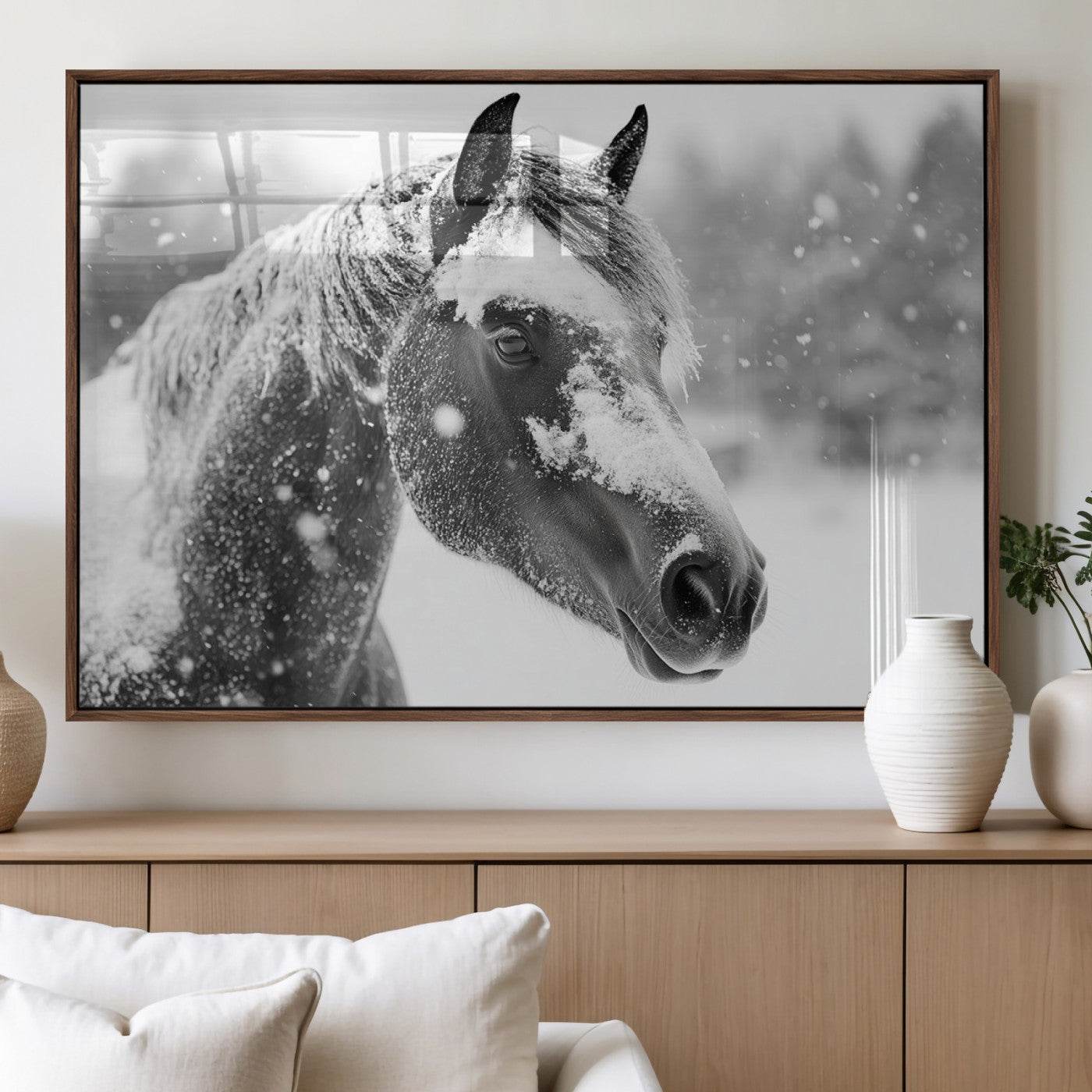MGV-FP-60X30-3P - Black Horse Winter Wall Art | Ready to Hang and Framed | Farmhouse and Western Wall Decor for Living
