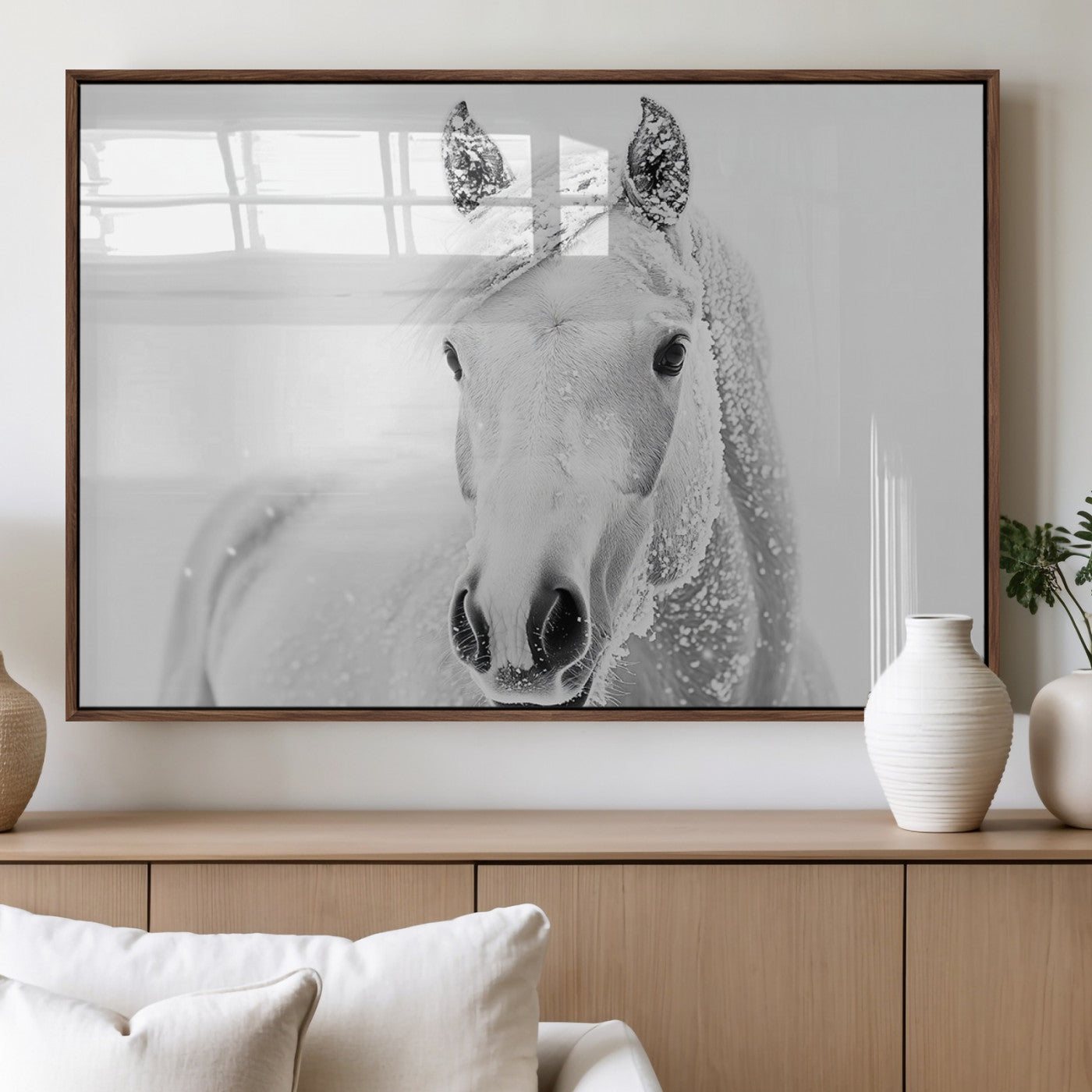 MGV-FP-60X30-3P - Majestic White Horse Wall Art | Ready to Hang and Framed | Farmhouse Wall Decor for Living Room