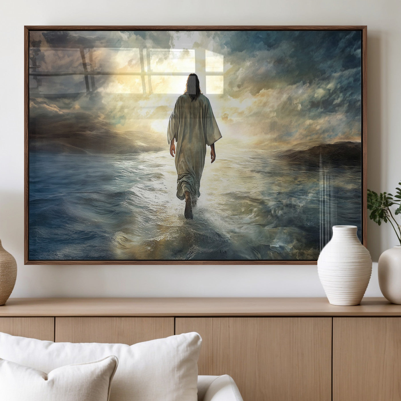 MGV-FP-60X30-3P - Jesus Walking on Water Wall Art | Canvas Print | Ready to Hang | Christian Home Decor | Spiritual