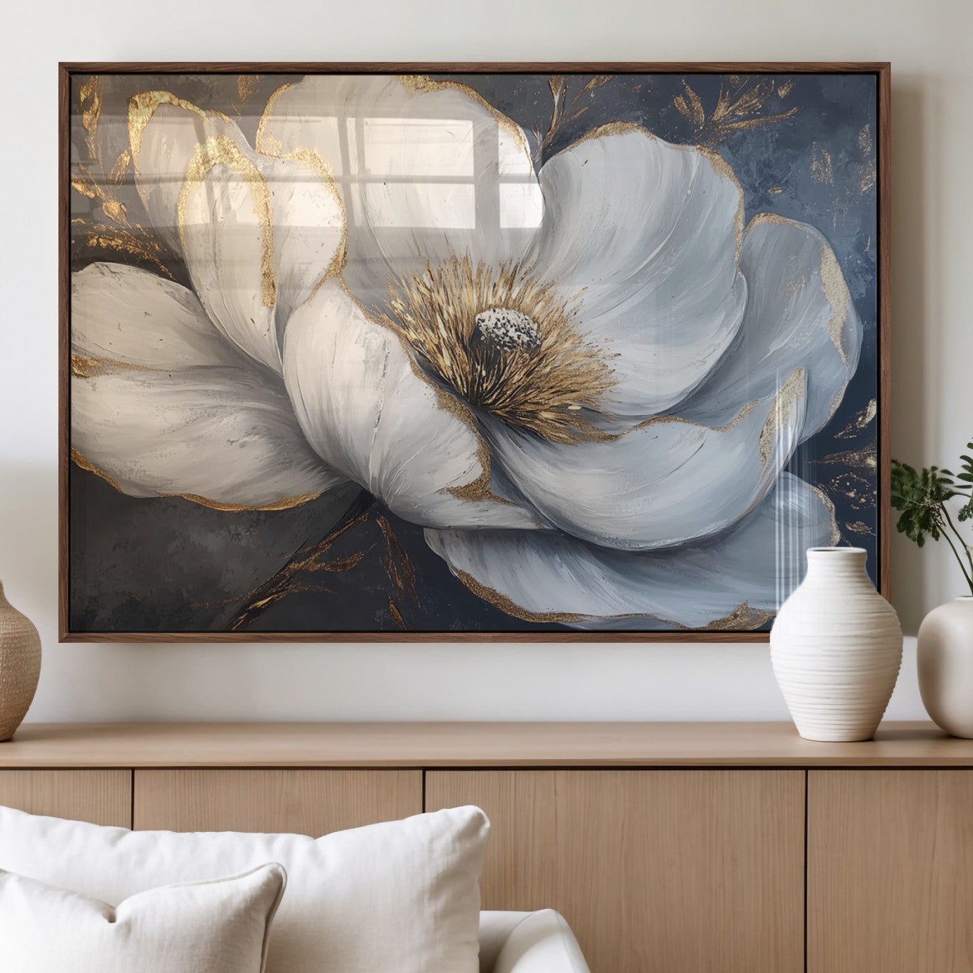 MGV-FP-36X24-3P - White Magnolia Flower Wall Art Canvas Print | Abstract Floral Wall Decor | Elegant Bloom Artwork |