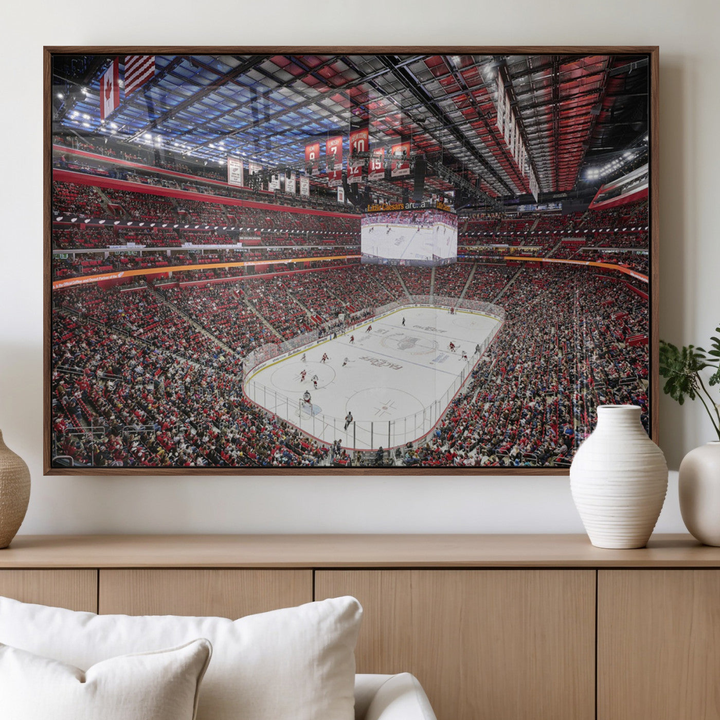 MGV-FP-60X30-3P - Barton Malow Little Caesars Arena Detroit Wall Art Canvas Print - Detroit Hockey and Basketball