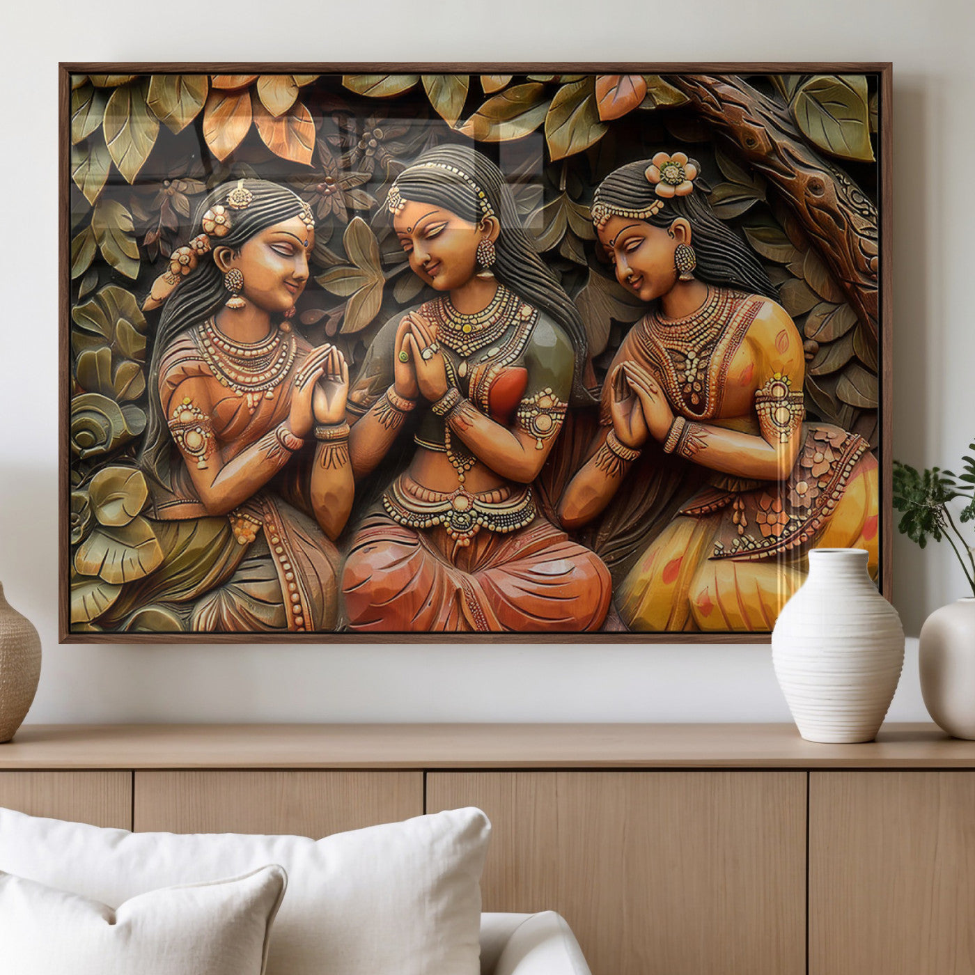 MGV-FP-60X30-3P - Indian Woman Statue Wall Art Canvas Print