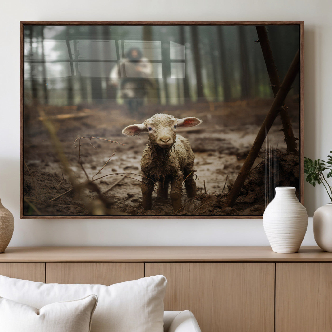 MGV-FP-60X30-3P - Jesus Running After a Lost Lamb Canvas Wall Art Print