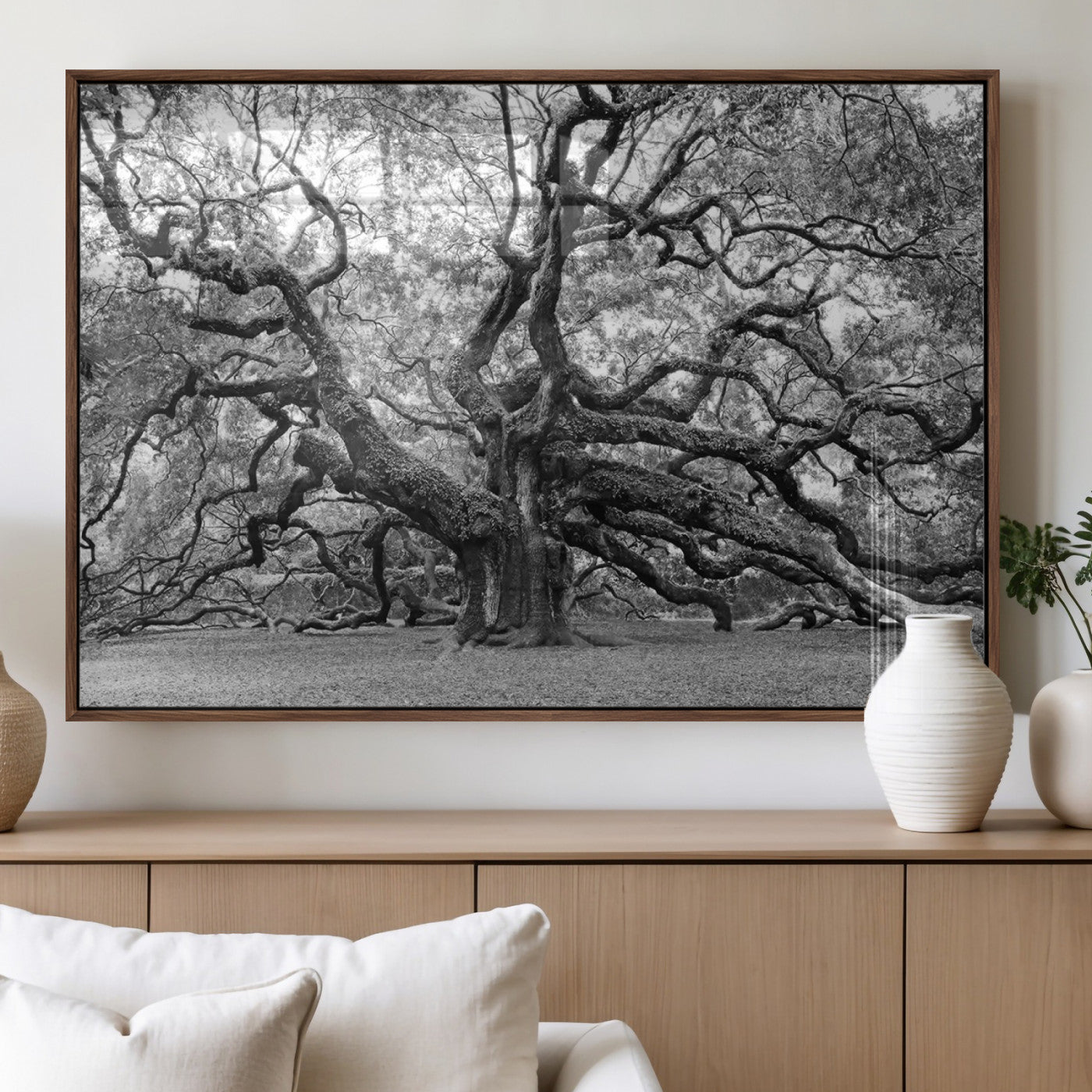 MGV-FP-60X30-3P - Black White Angel Oak Tree Wall Art - Timeless Nature-Inspired Canvas for Rustic, Modern, or