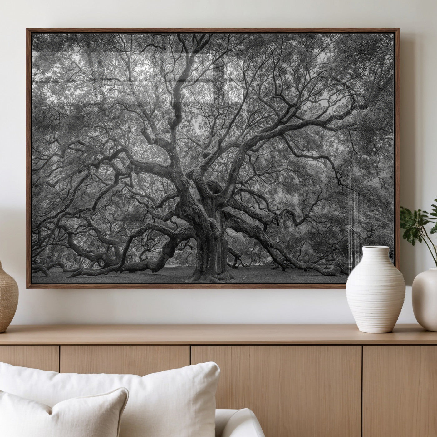 97240-MGV-FP-60X30-3P_Walnut-Majestic Angel Oak Tree Black and White Canvas Print – Multi Panel Wall Art, Giclée Print, Ready to