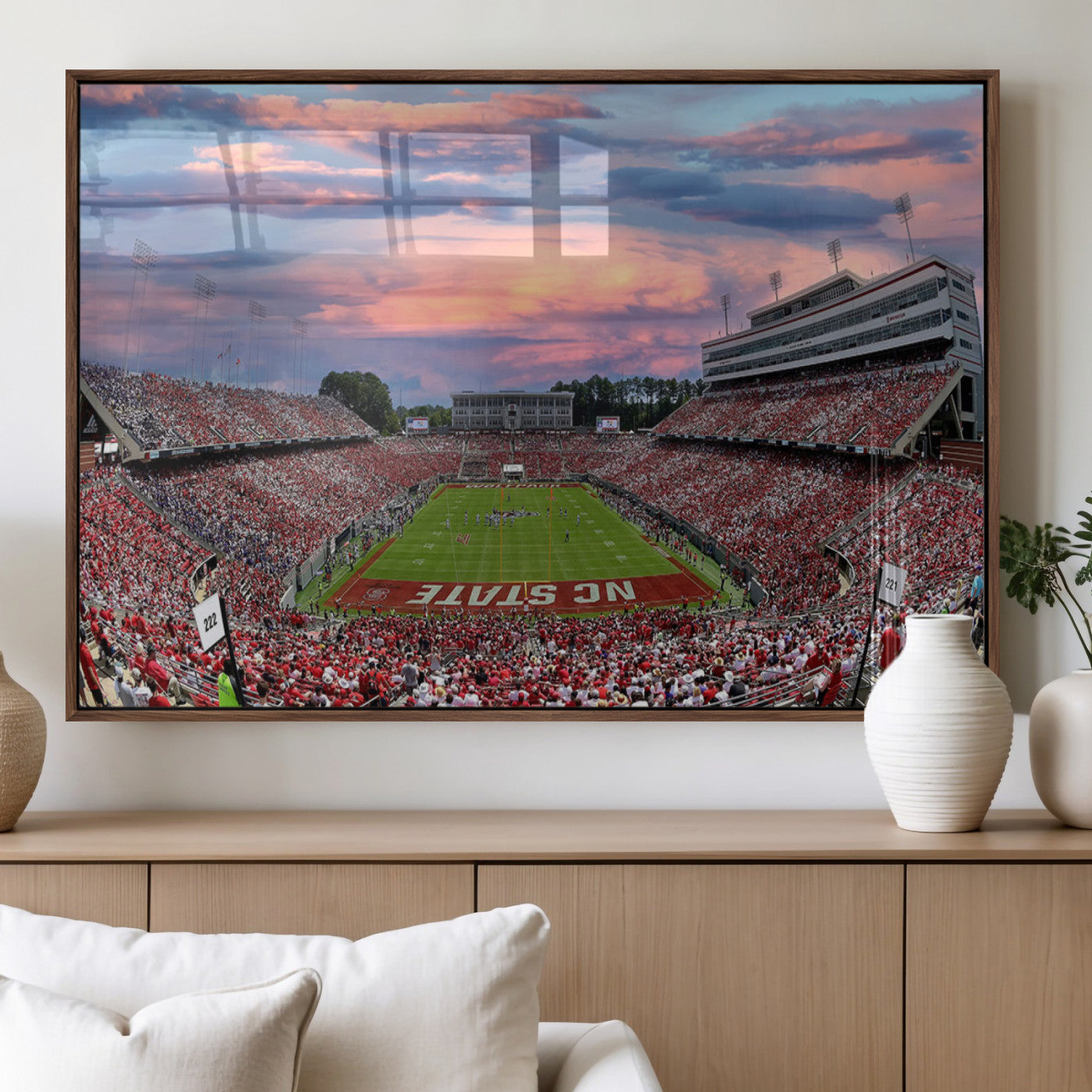 MGV-FP-60X30-3P - Carter-Finley Stadium Art Sunset Game Triple Canvas Wall Art - NC State Wolfpack Football Match