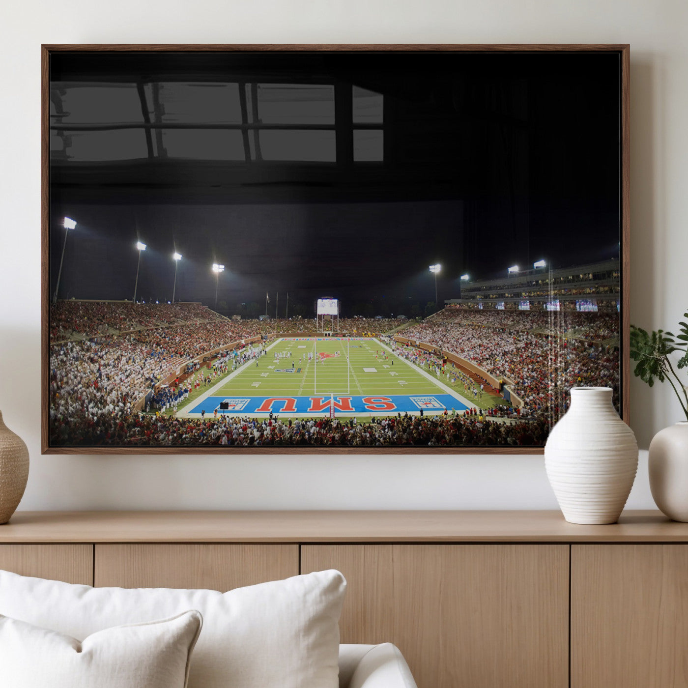 MGV-FP-60X30-3P - SMU Mustangs Football Team Print - Dallas Gerald J. Ford Stadium Wall Art Canvas Print